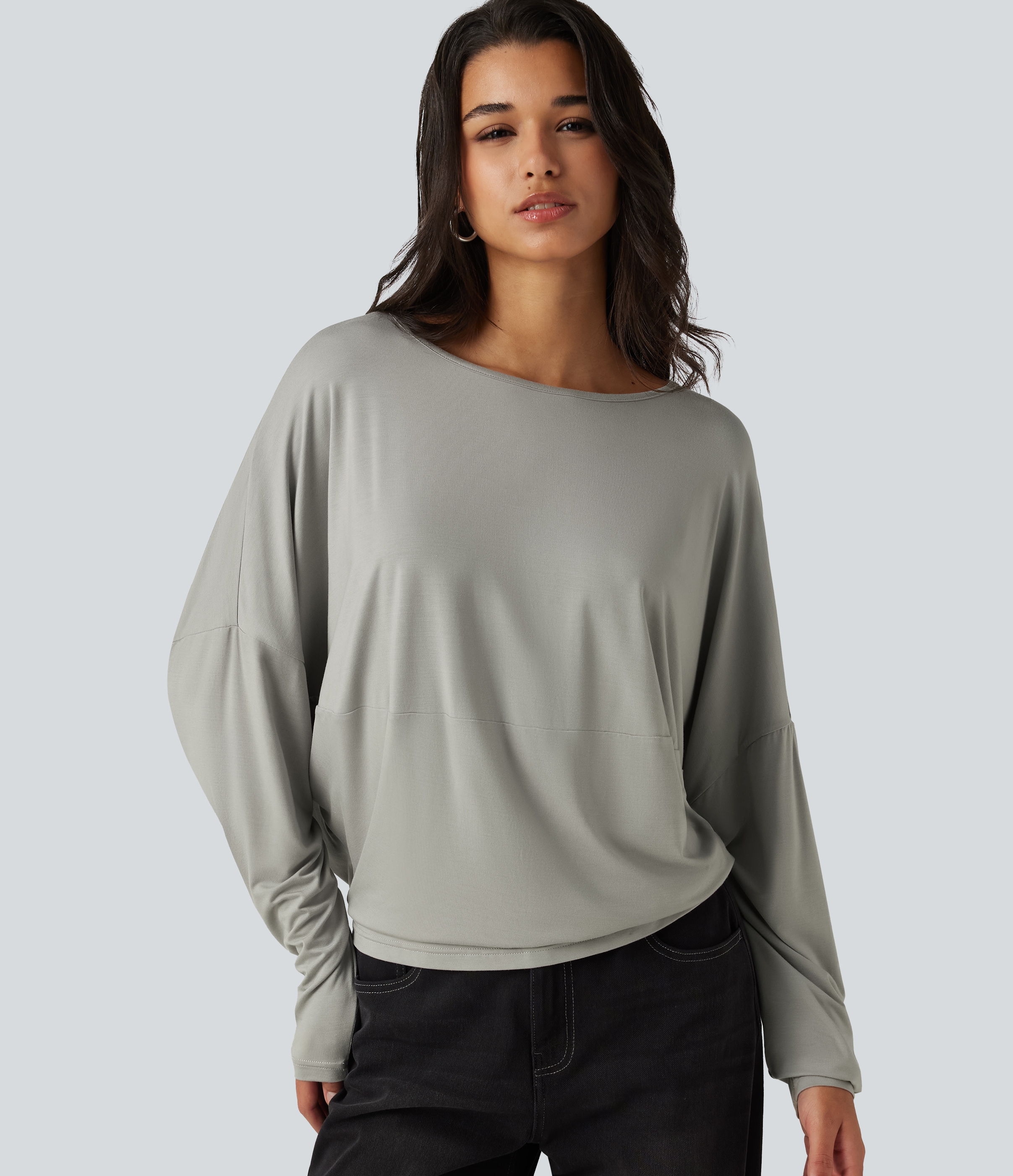 Round Neck Long Sleeve Relaxed Casual Top