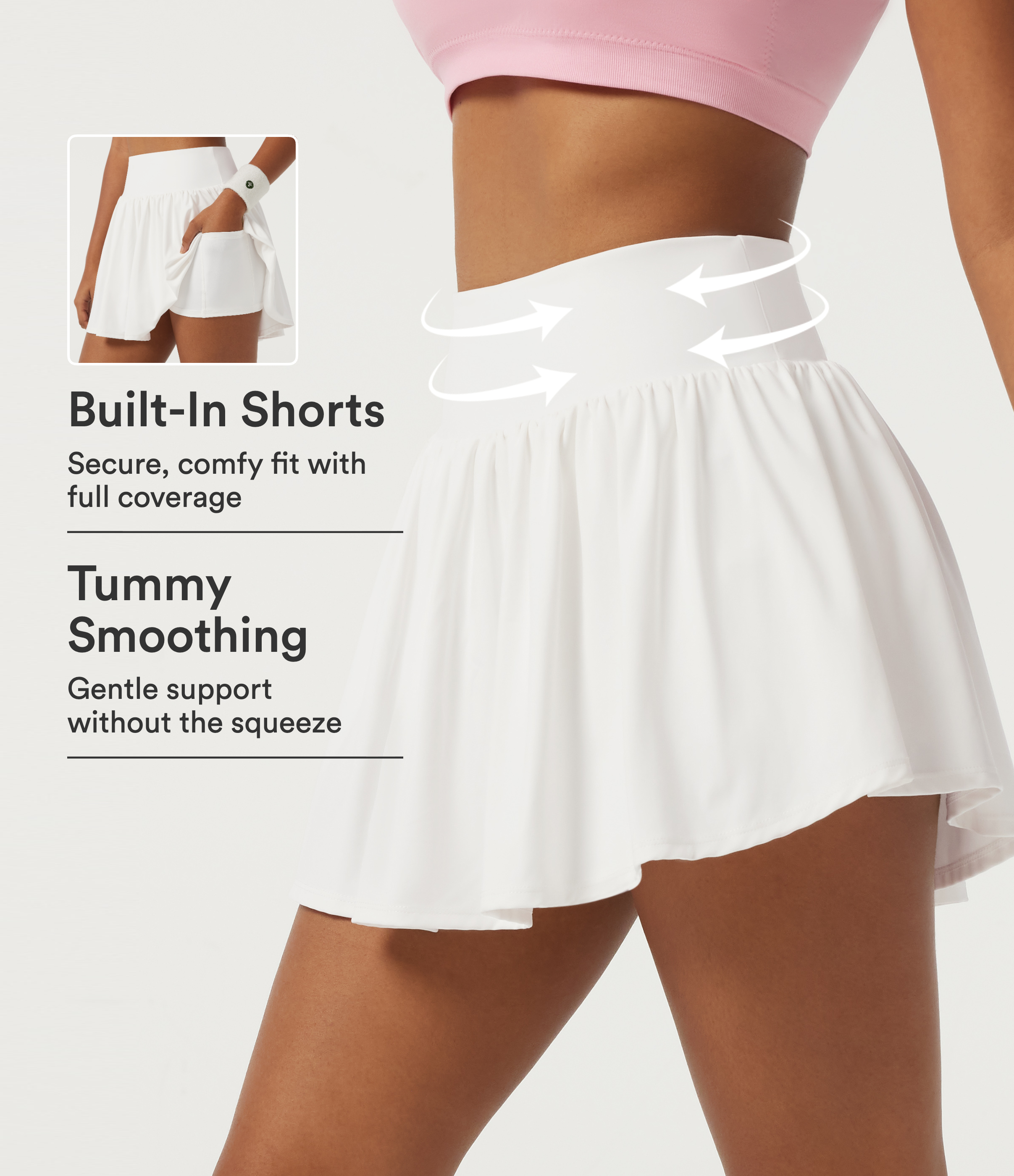 SoftlyZero™ Airy High Waisted Tummy Control A-Line Workout Mini Skirts with Built-in Shorts and Pockets