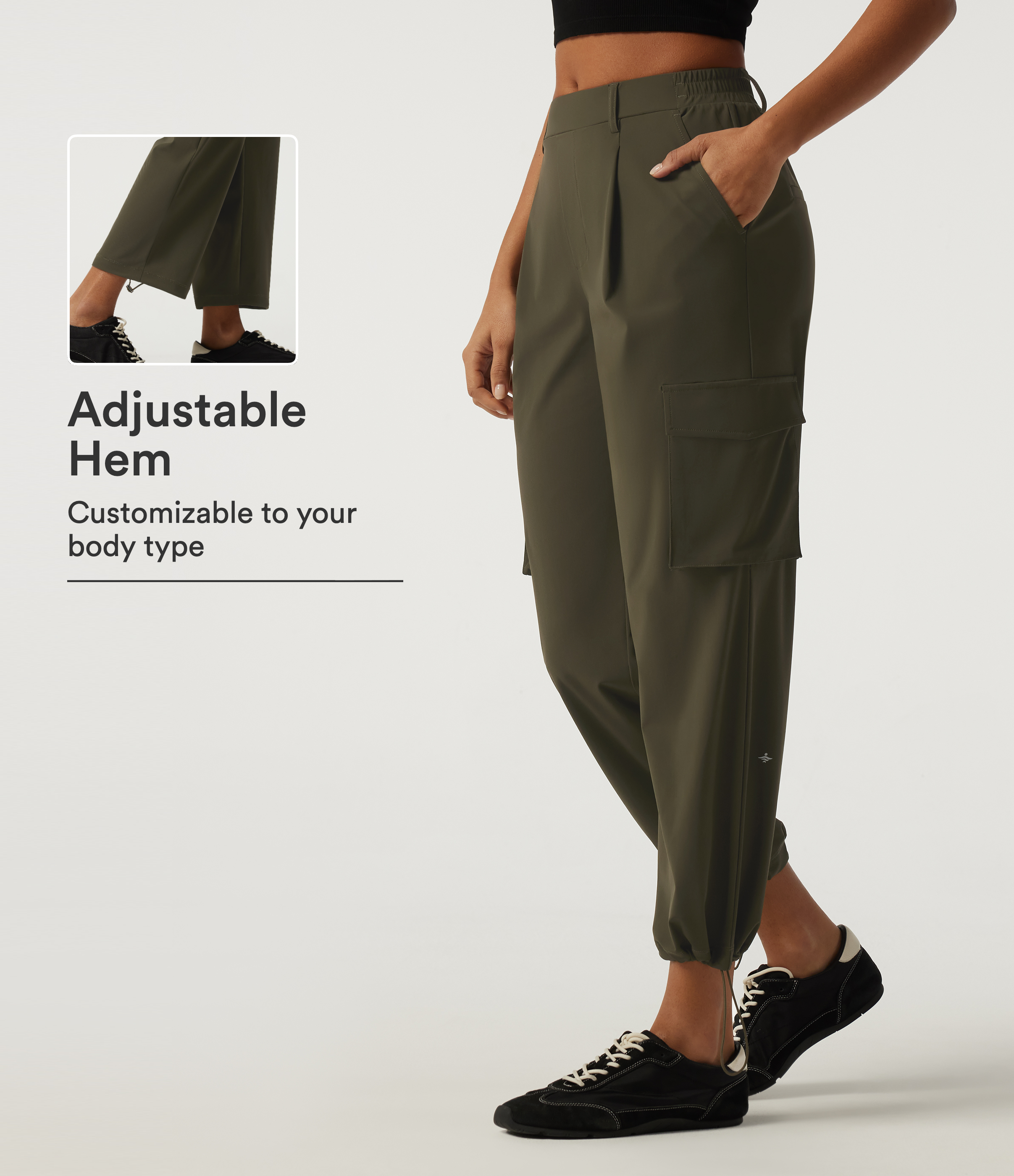 Mid Rise Quick Dry Wrinkle Recovery Tapered Running Cargo Pants with Pockets