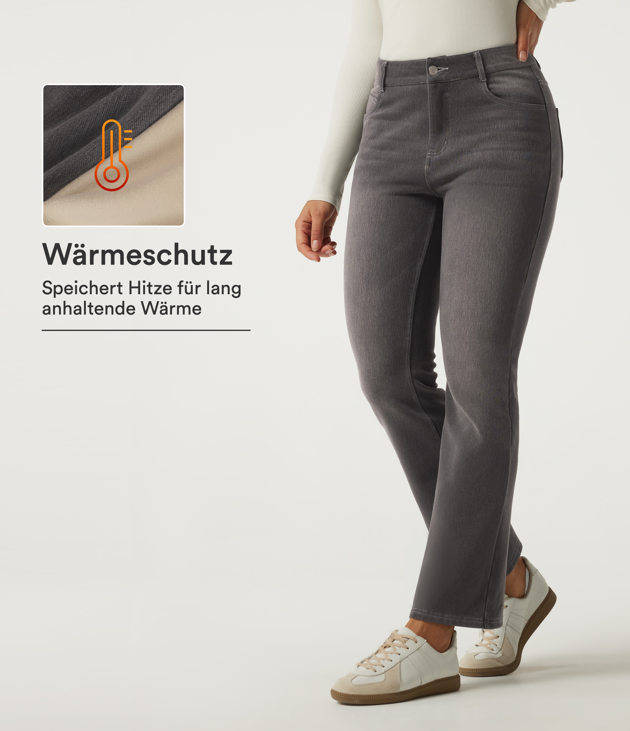 Lässige Fleece-Bootcut-Jeans aus Baumwolle mit mittelhohem Bund und mehreren Taschen