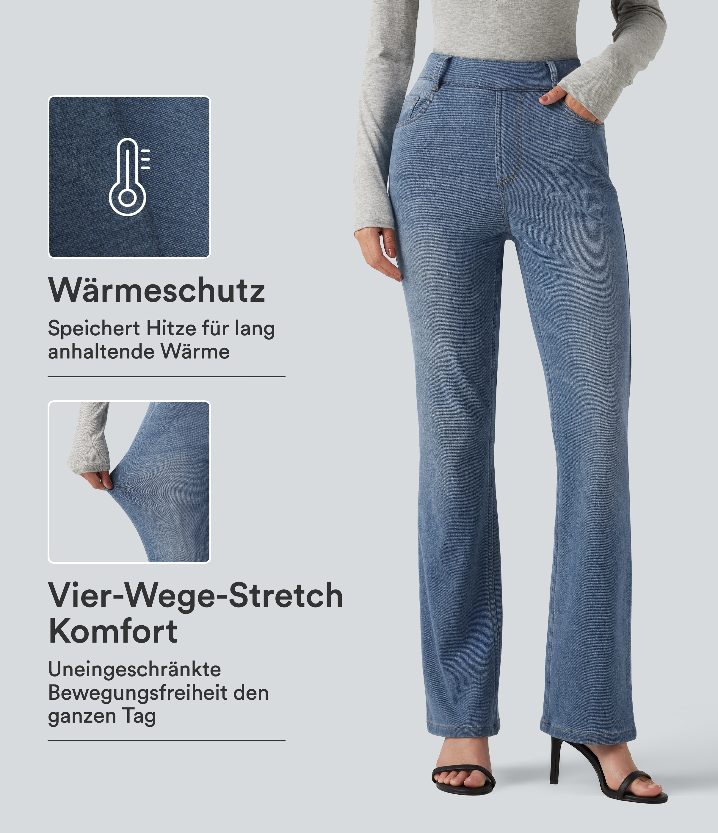 Halara Flex™ Denim Heat - Lässige Bootcut-Jeans mit hohem Bund und mehreren Taschen