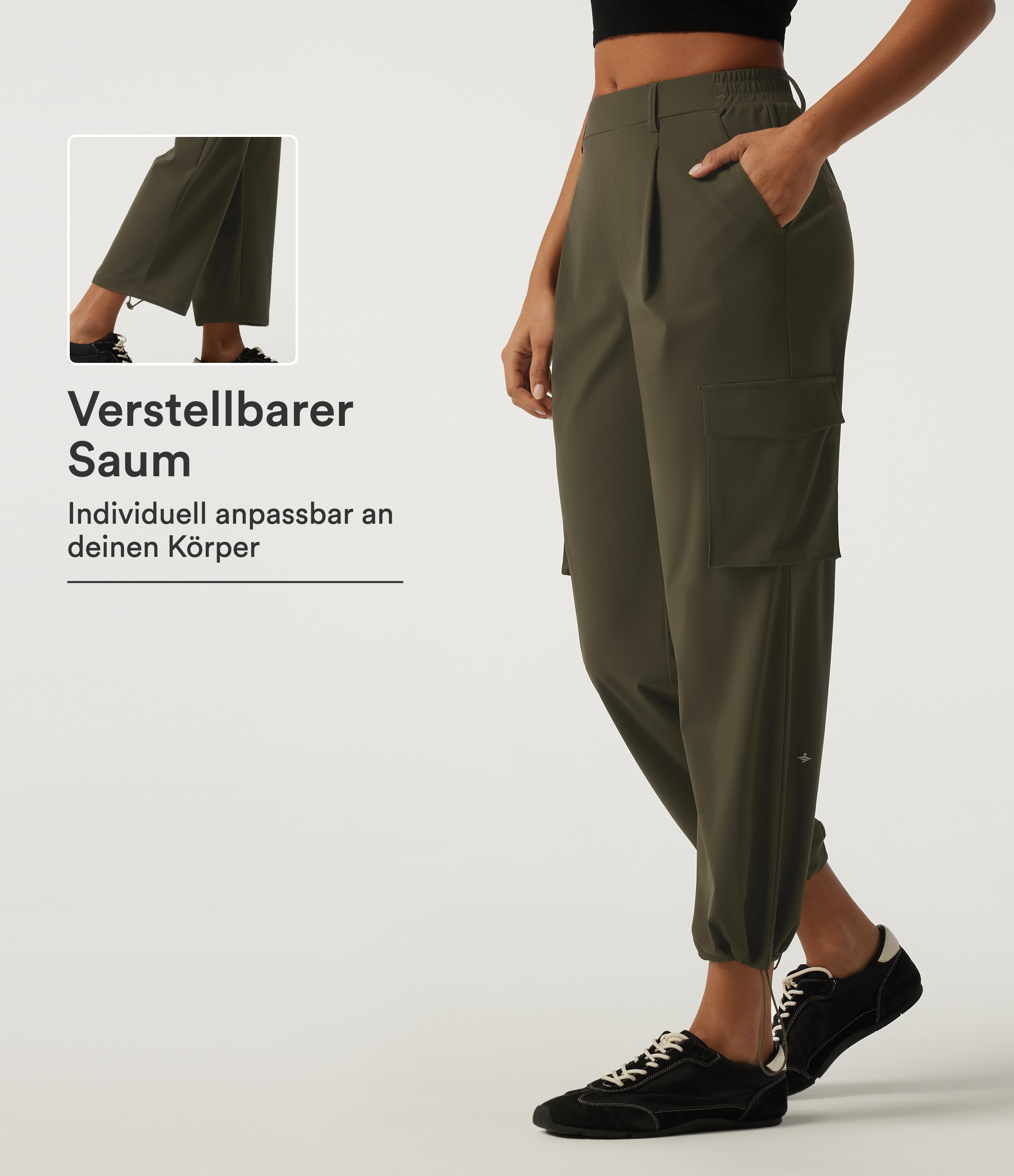 Schmal zulaufende Lauf-Cargohose mit mittelhohem Bund und Seitentaschen - schnelltrocknend, selbstglättend