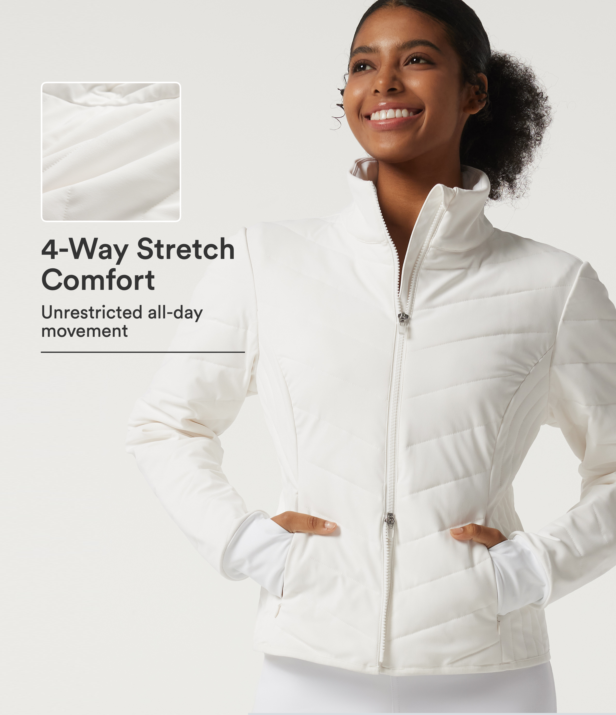 PuffFlex High Neck Long Sleeve Quilted Casual Padded Jacket with Pockets and Thumbholes