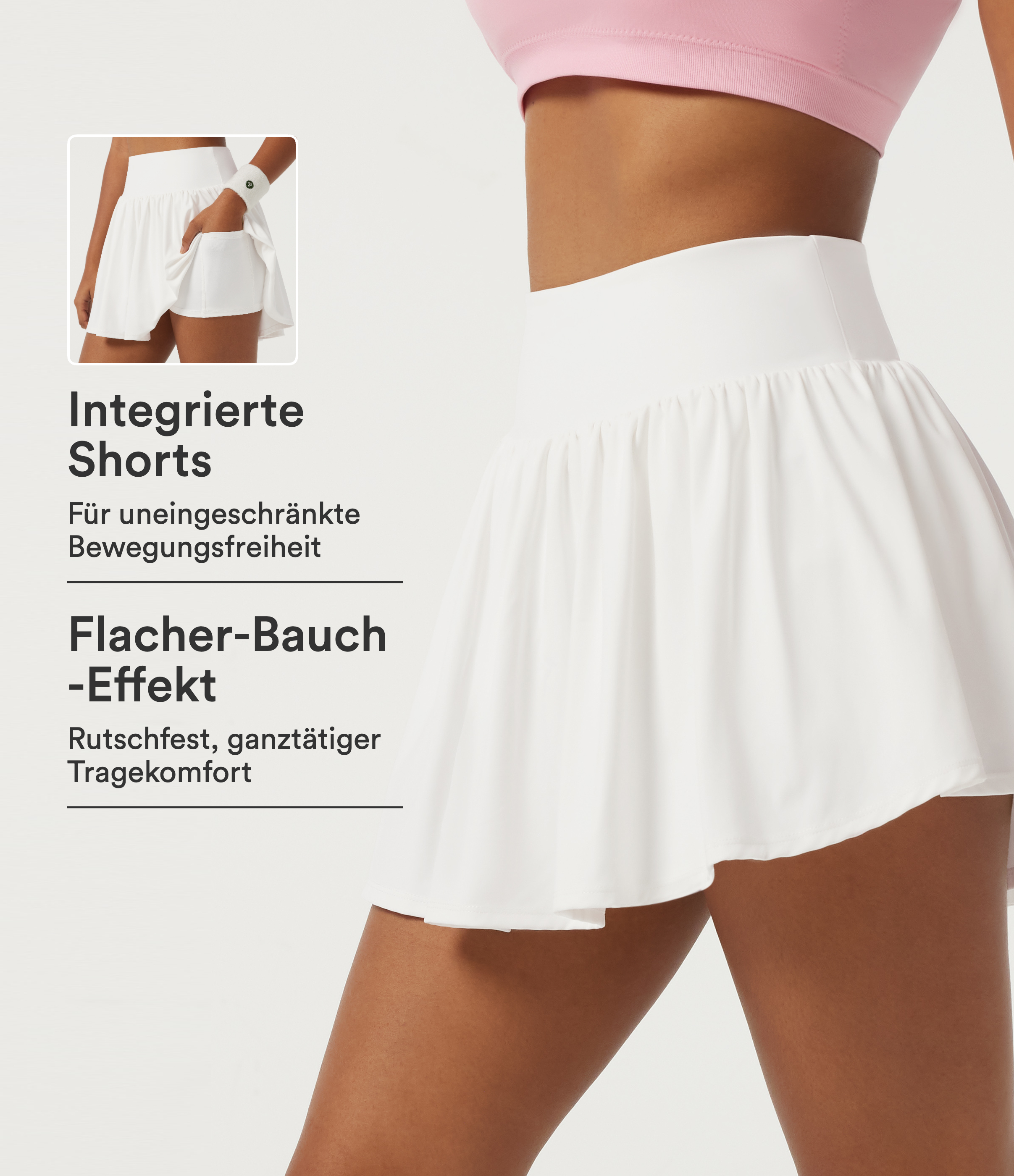 Softlyzero™ Airy - 2-in-1 Workout-Minirock in A-Linie mit hohem Bund, Seitentaschen, Bauchkontrolle und integrierten Shorts