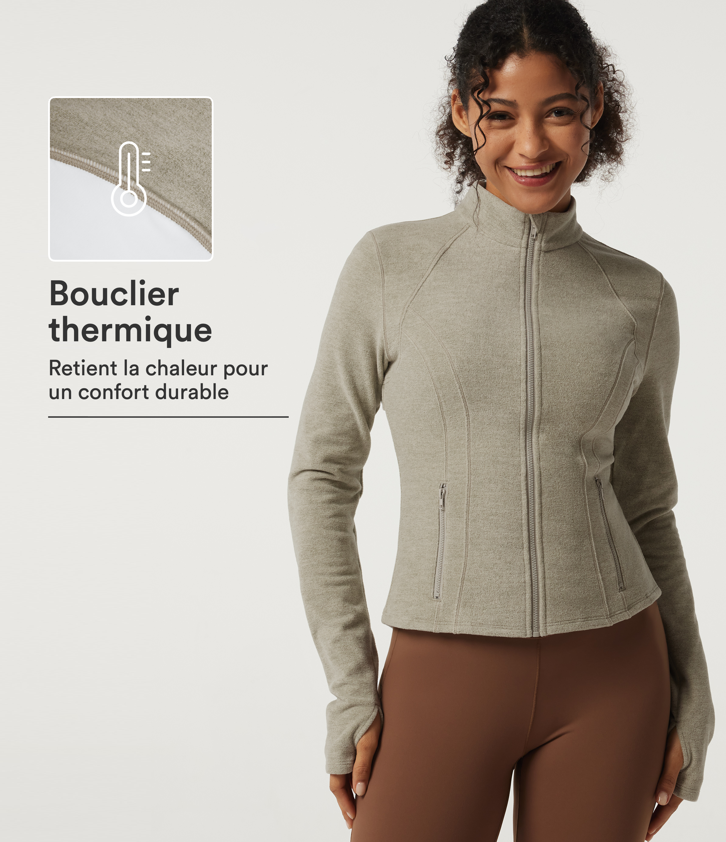 Veste d’entraînement en polaire à col montant manches longues avec poches et passe-pouces