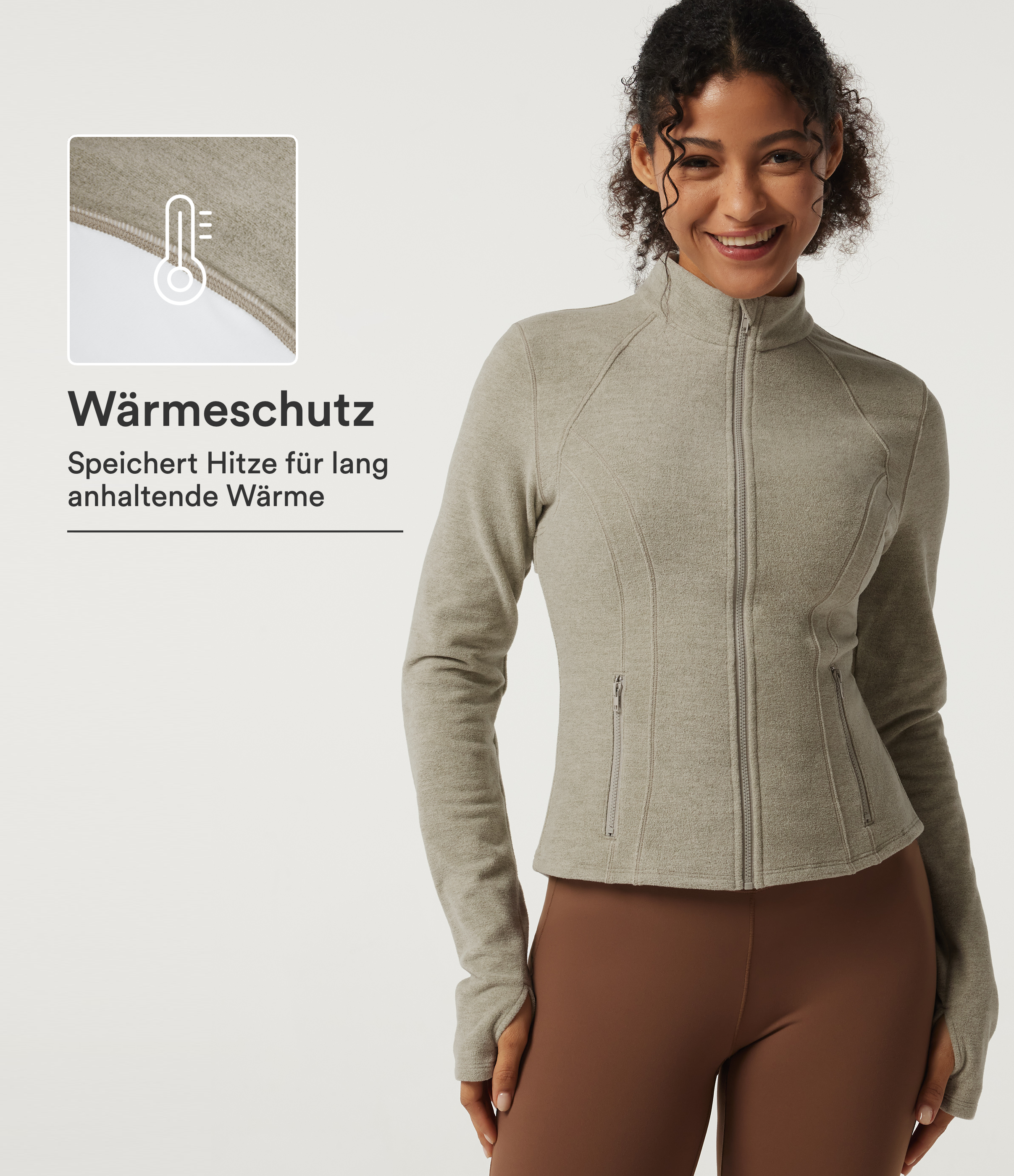 Sage Brush Fleece-Trainingsjacke mit Stehkragen, Seitentaschen, langen Ärmeln und Daumenlöchern / 1