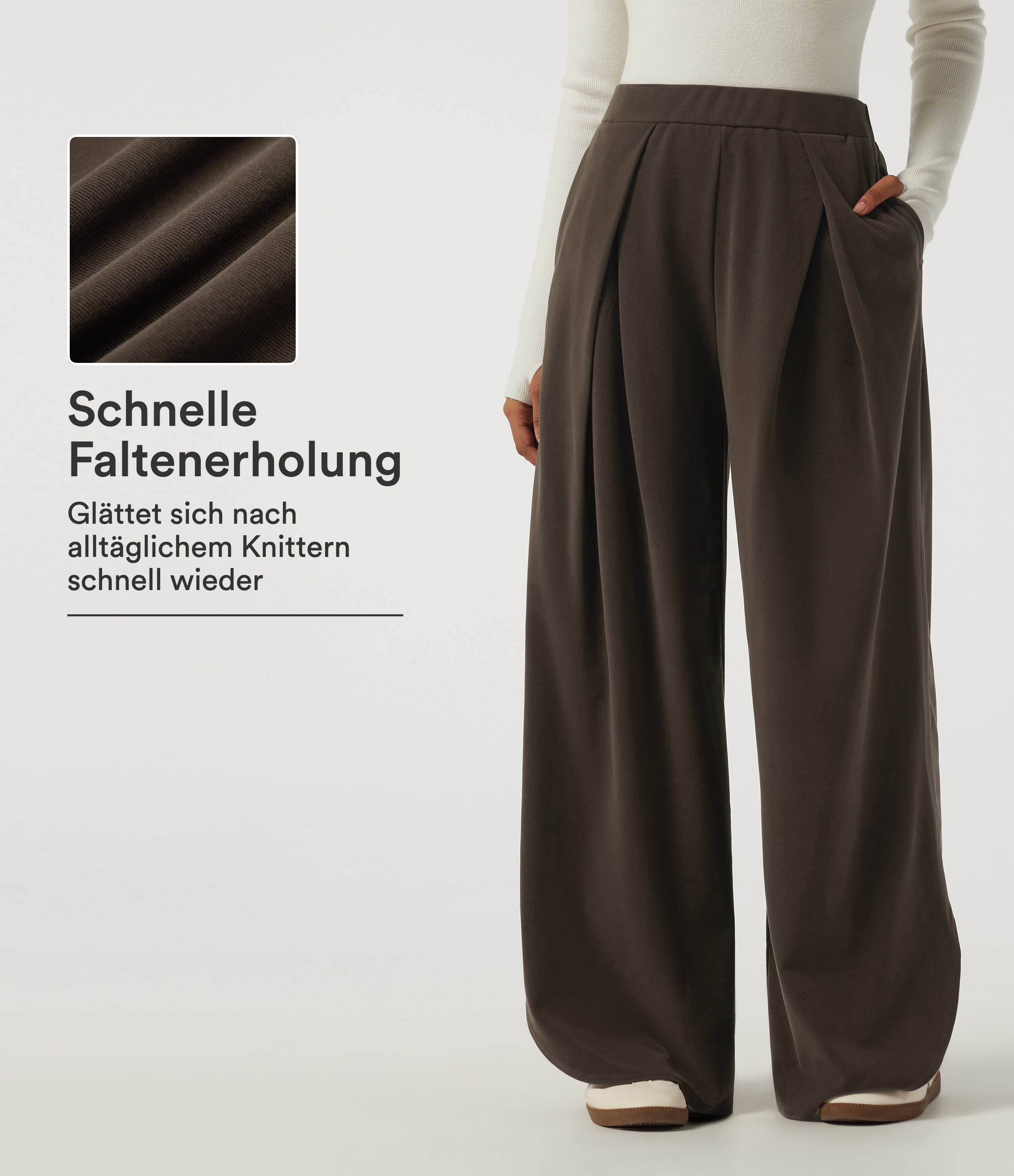 Demitasse Lässige Baggy-Cordhose mit hohem Bund, Seitentaschen und geschlitztem Saum - selbstglättend / 1