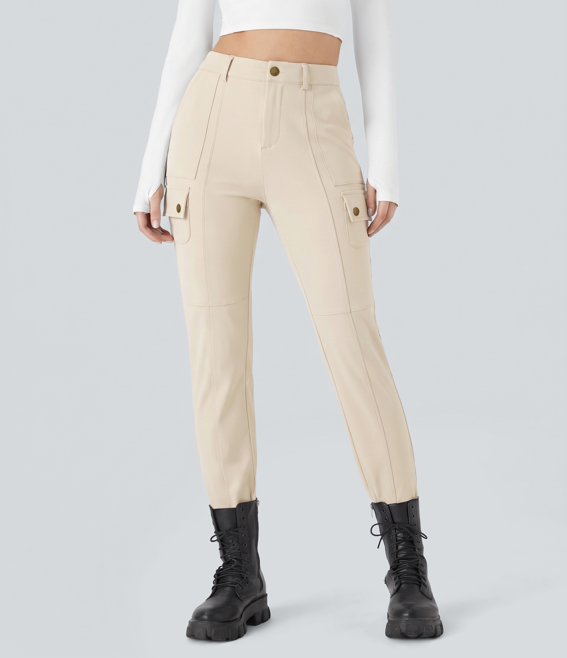 DayStretch High Waisted Zipper Pockets Solid Skinny Cargo Pants