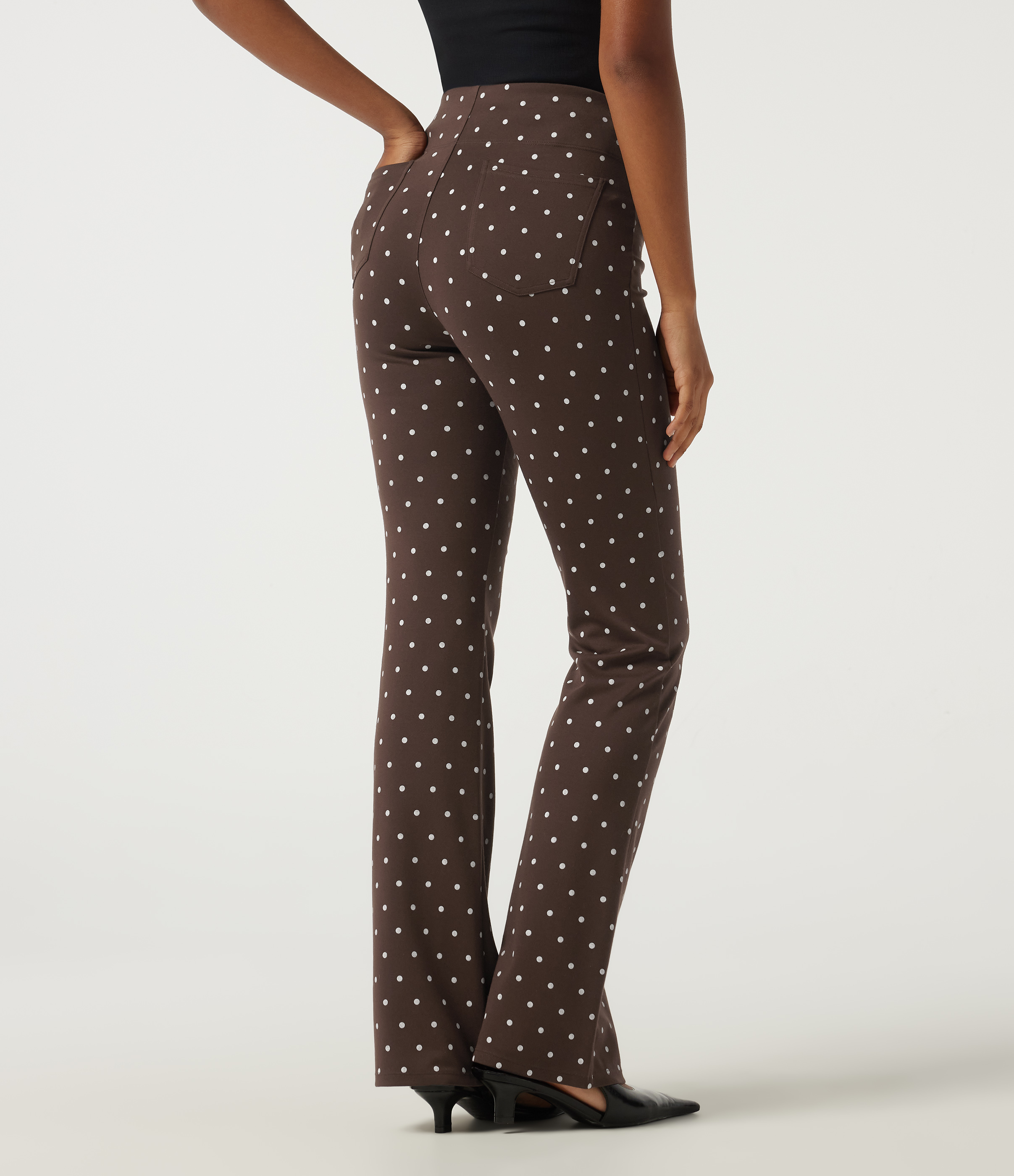 Cocoa Confetti High Waisted Polka Dot Flare Work Pants with Pockets / 2