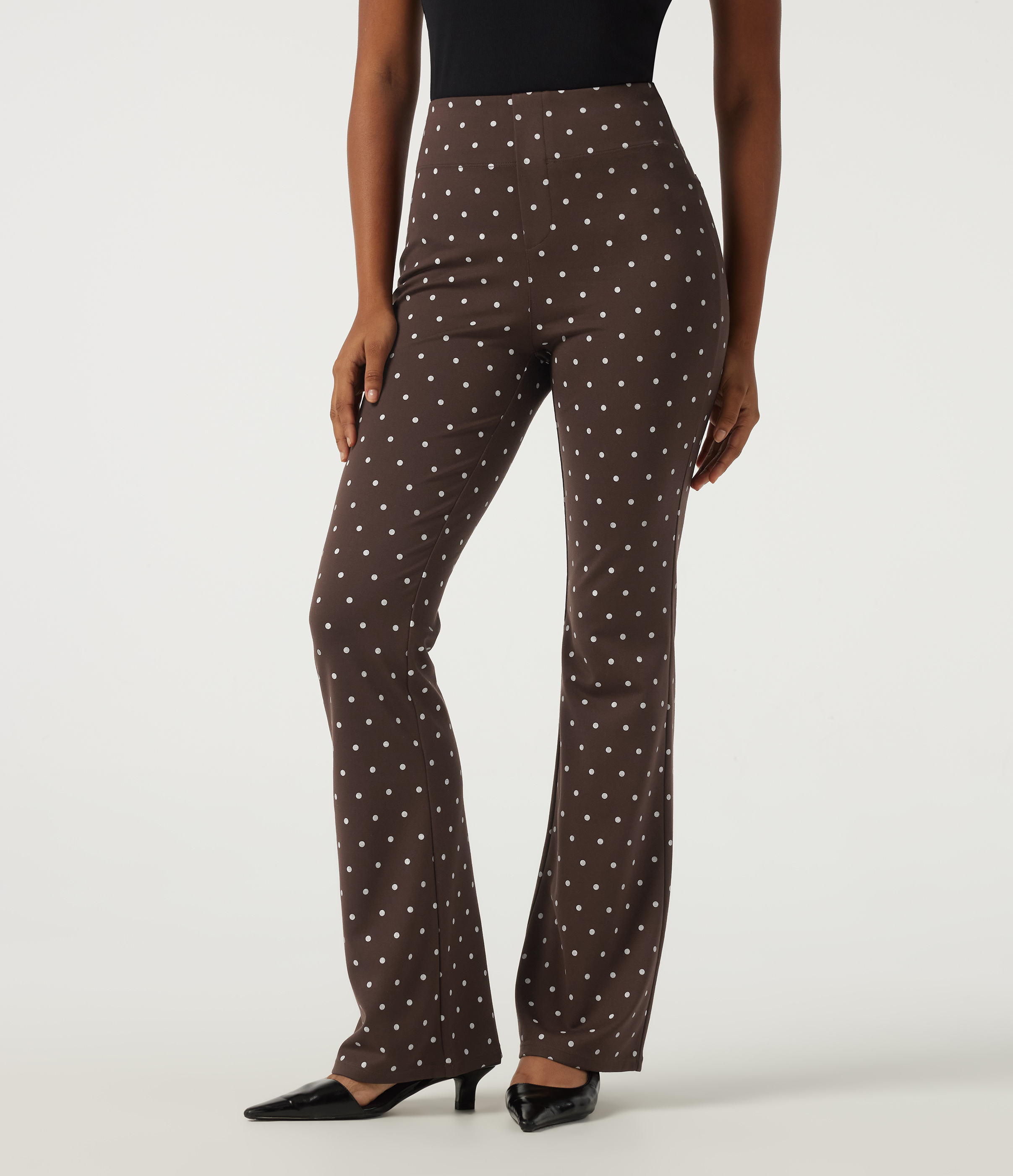 High Waisted Polka Dot Flare Work Pants with Pockets