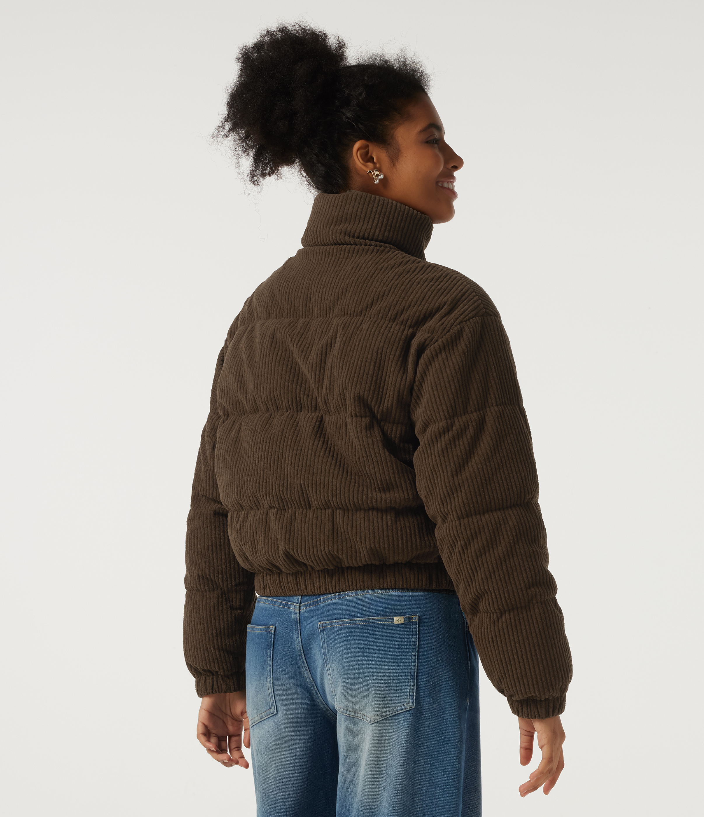 Carafe Stand Collar Corduroy Casual Puffer Jacket with Pockets / 2