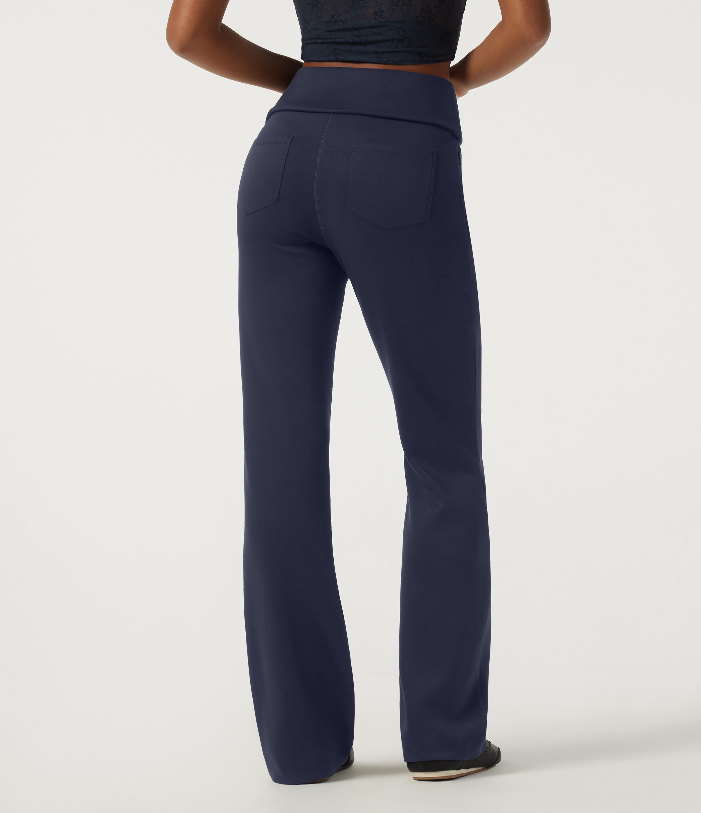 Midnight Blue High Waisted Foldover Bootcut Casual Pants with Pockets / 2