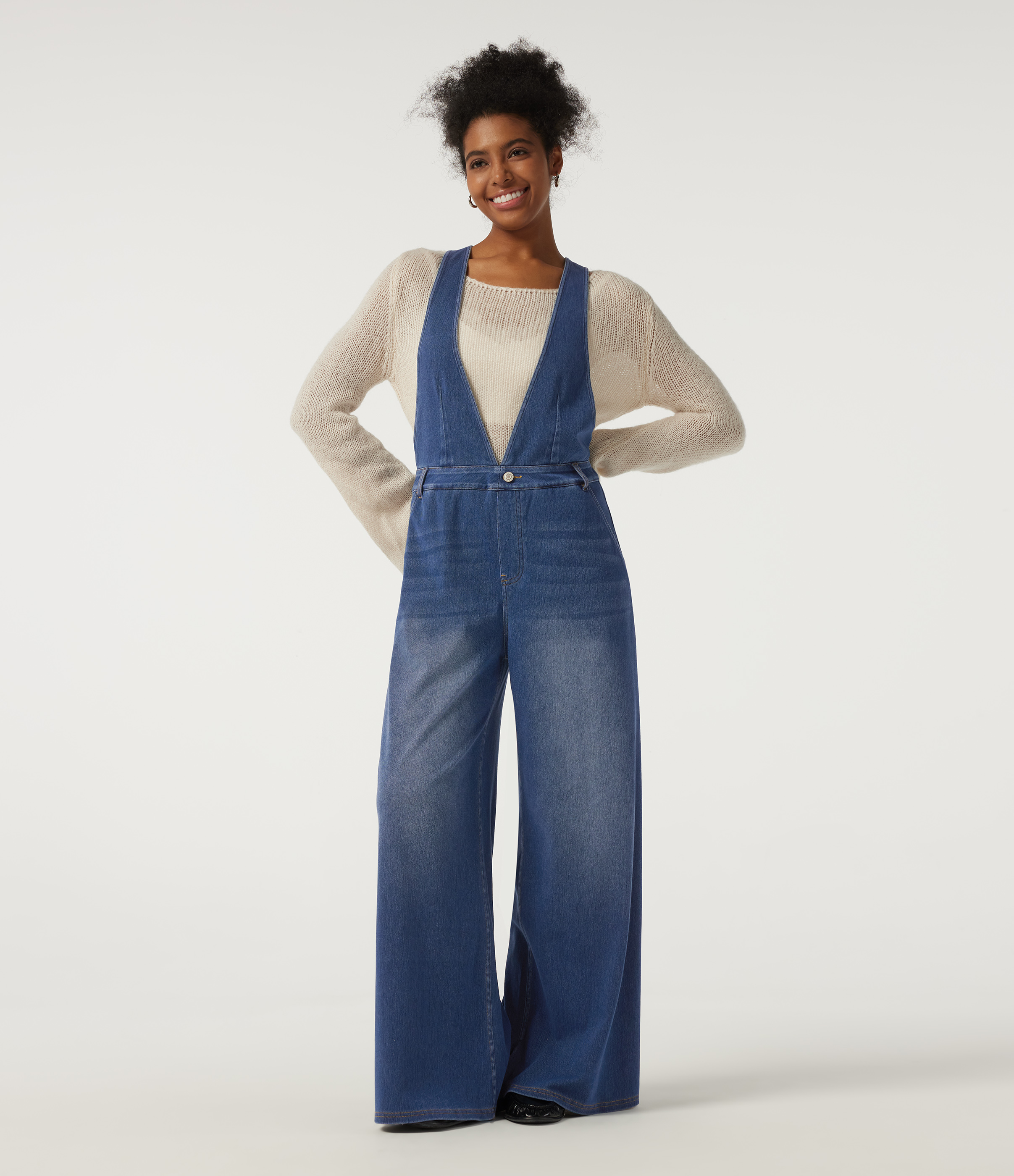 Halara Flex™ Denim V Neck Baggy Casual Overall with Pockets