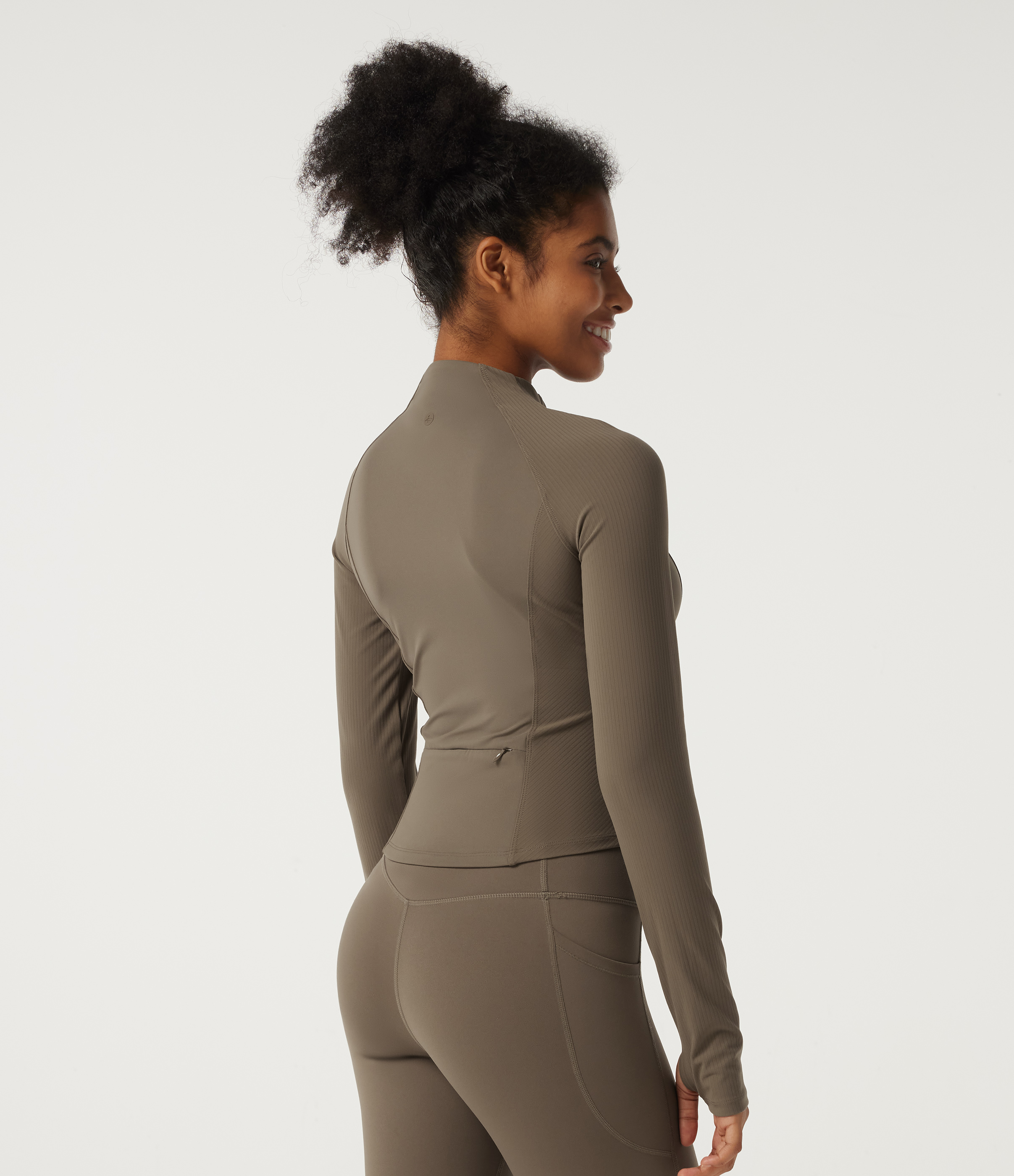 Dawn Brown Halara UltraSculpt™ Mock Neck Long Sleeve Yoga Curvy Jacket with Thumbholes and Pockets / 2