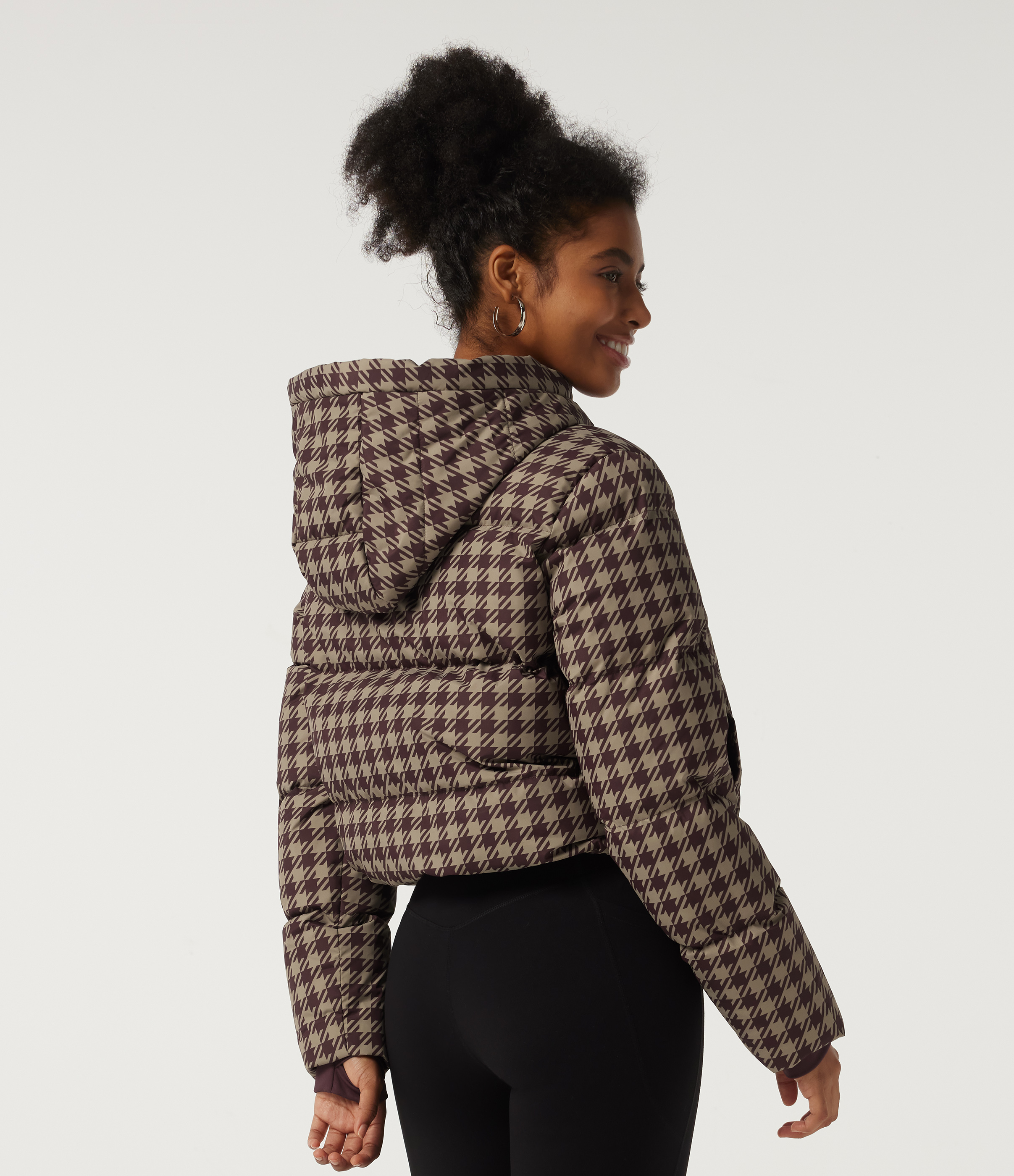 Plum Jam Check Removable Hood Long Sleeve Quilted Print Casual Down Jacket with Pockets / 2