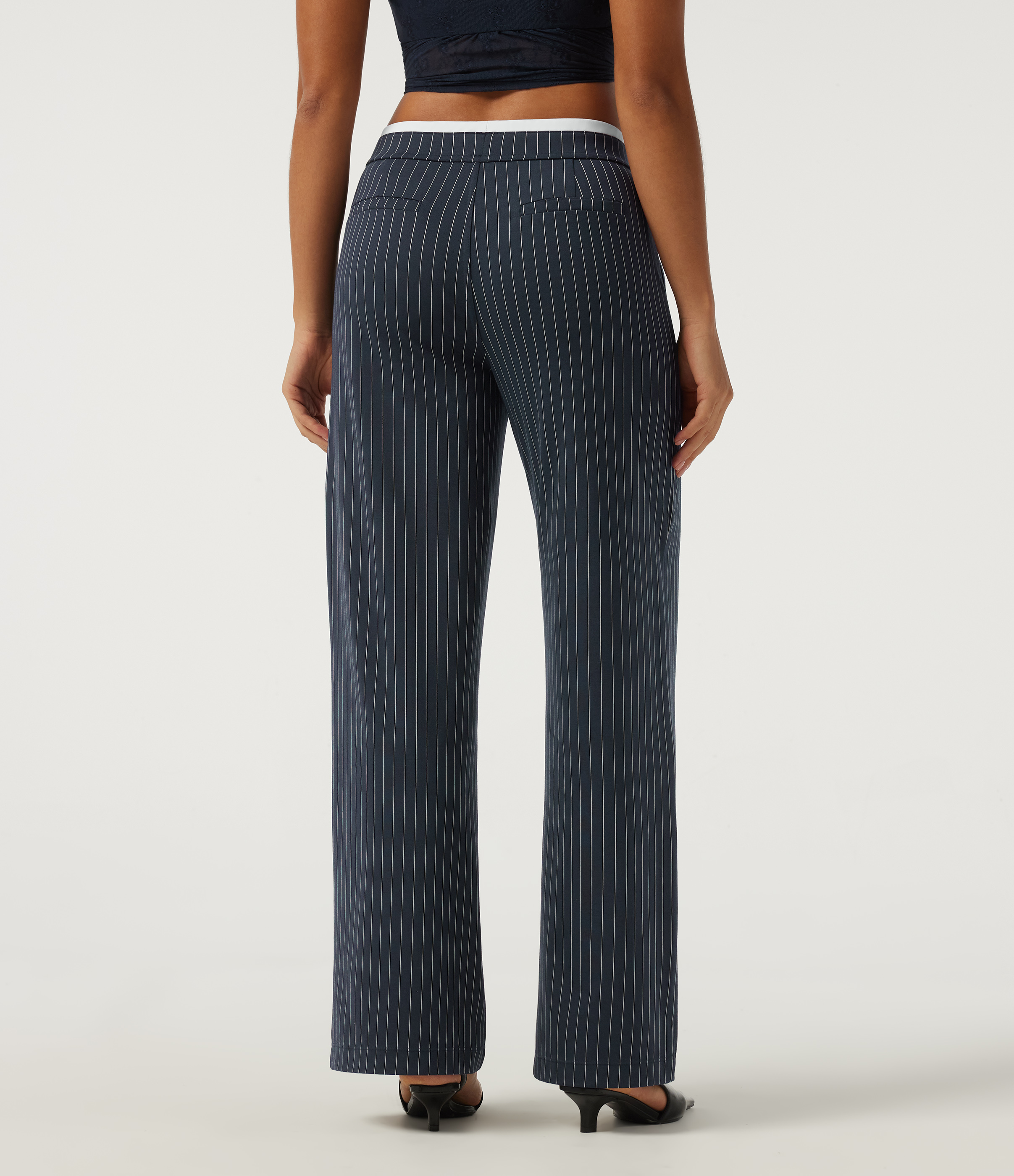 Navy Pinstripe Halara Flex™ Low Rise Wide Leg Stripe Work Pants with Pockets / 2