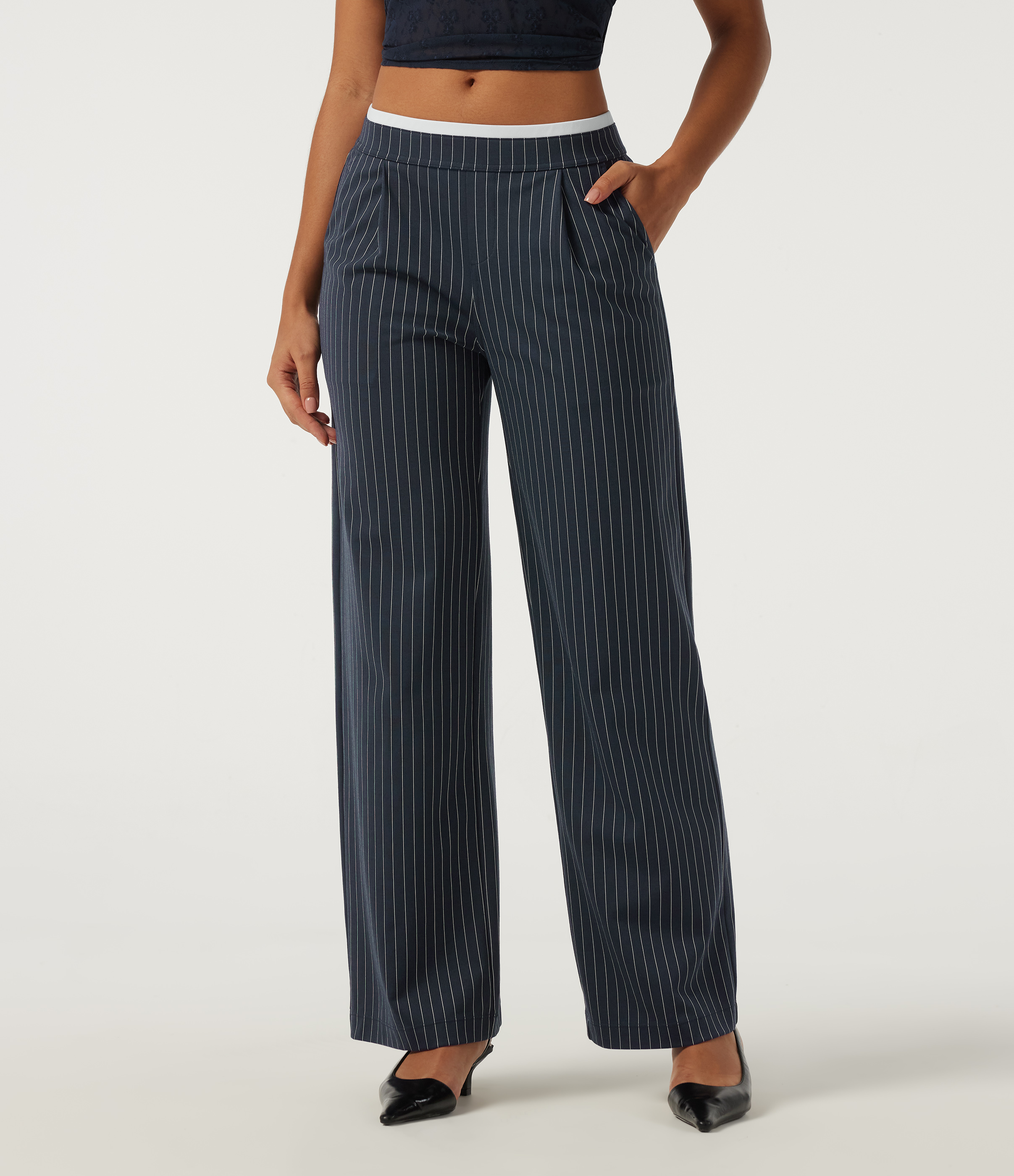 Halara Flex™ Low Rise Wide Leg Stripe Work Pants with Pockets