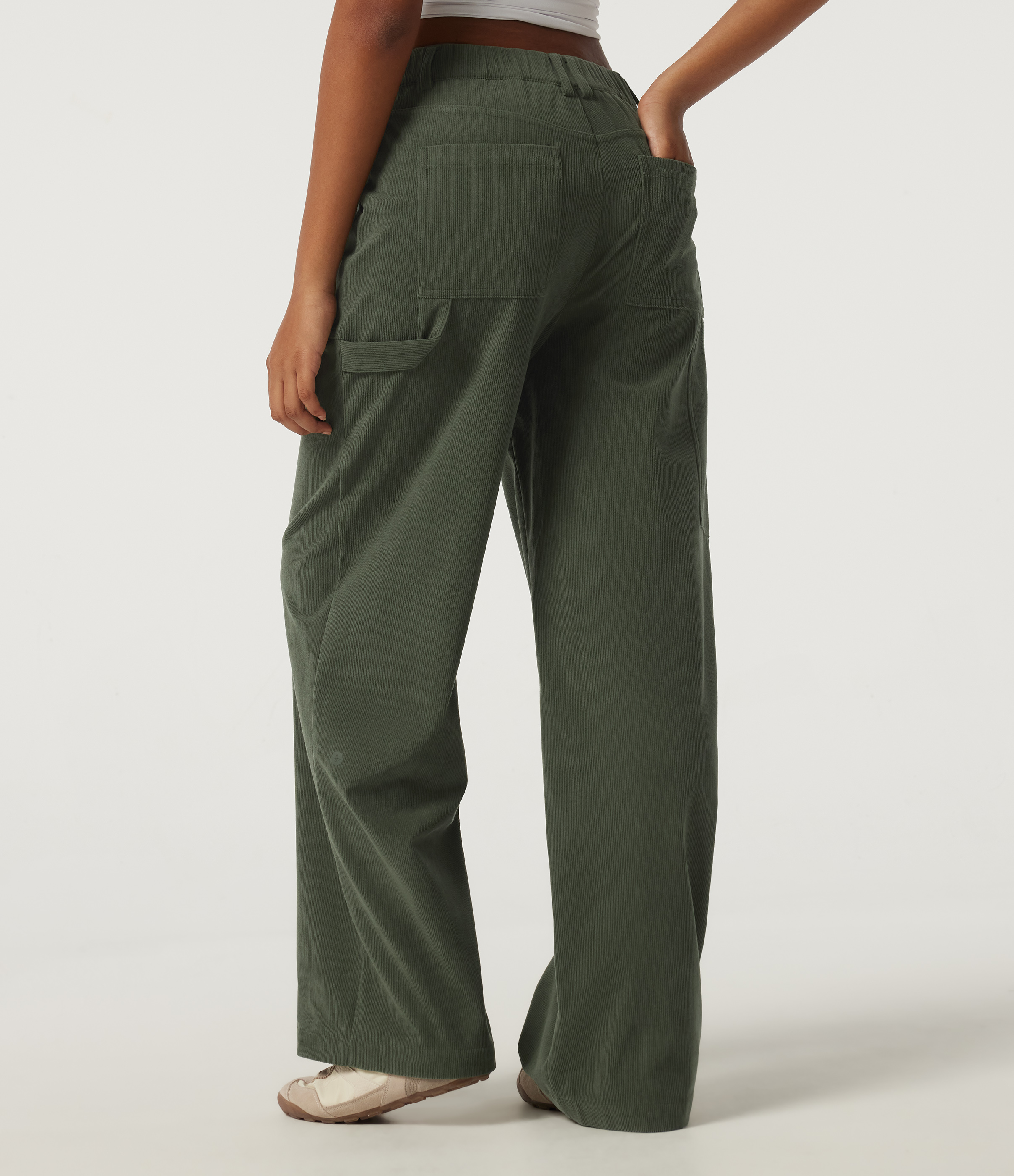Rifle Green Pantalon côtelé coupe large taille mi-haute avec poches / 2