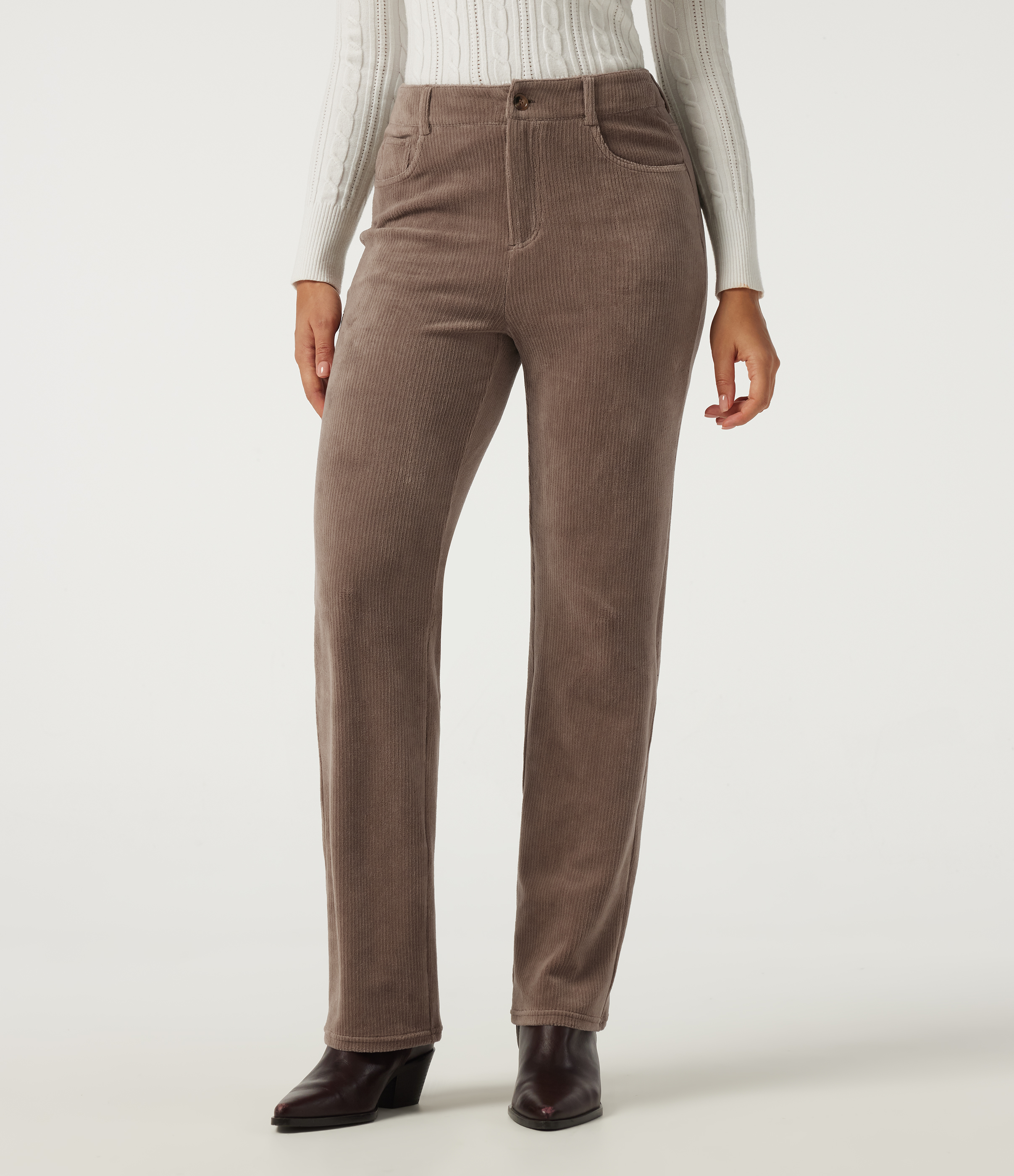 High Waisted Straight Leg Corduroy Casual Pants with Pockets