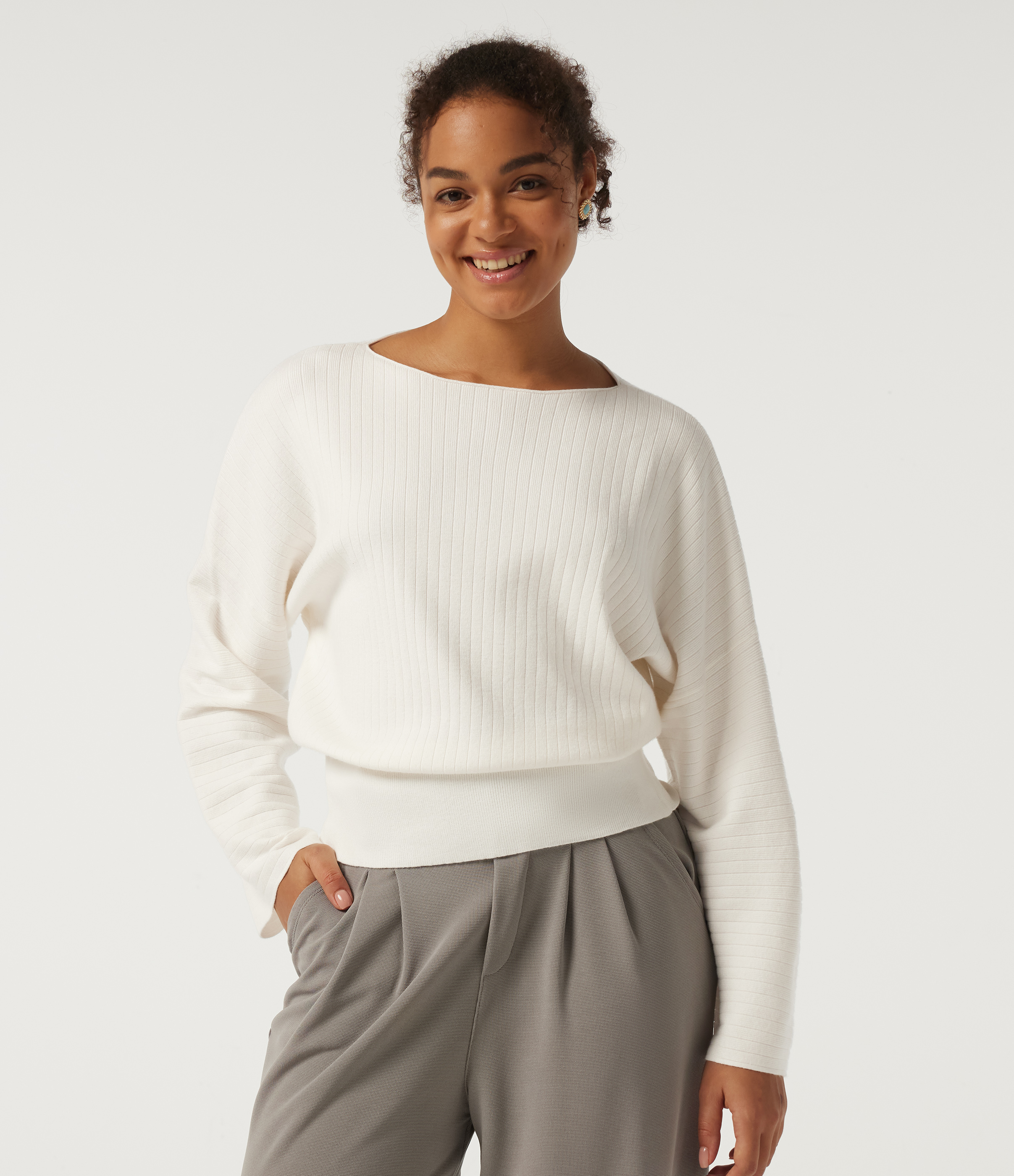 Boat Neck Long Sleeve Work Sweater