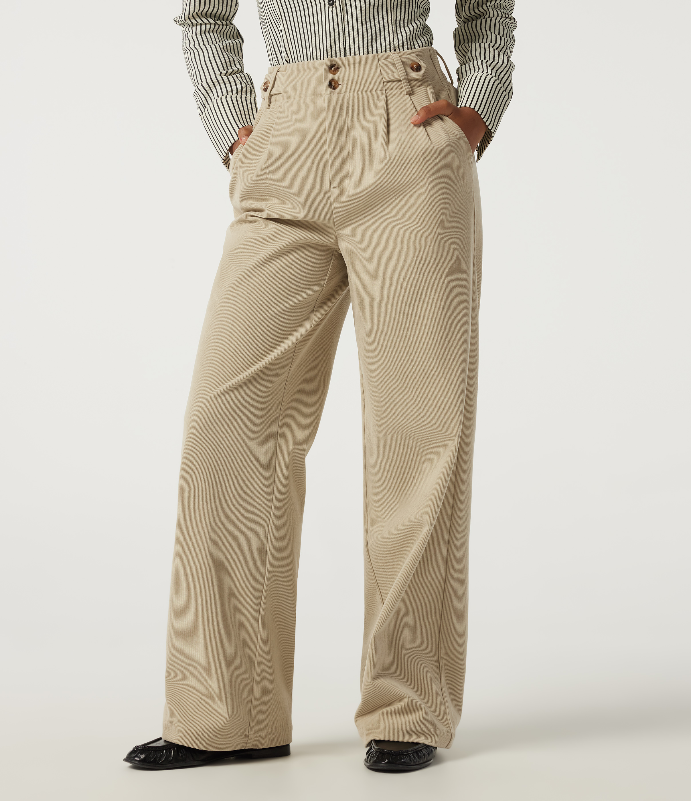 High Waisted Wide Leg Corduroy Casual Pants with Pockets