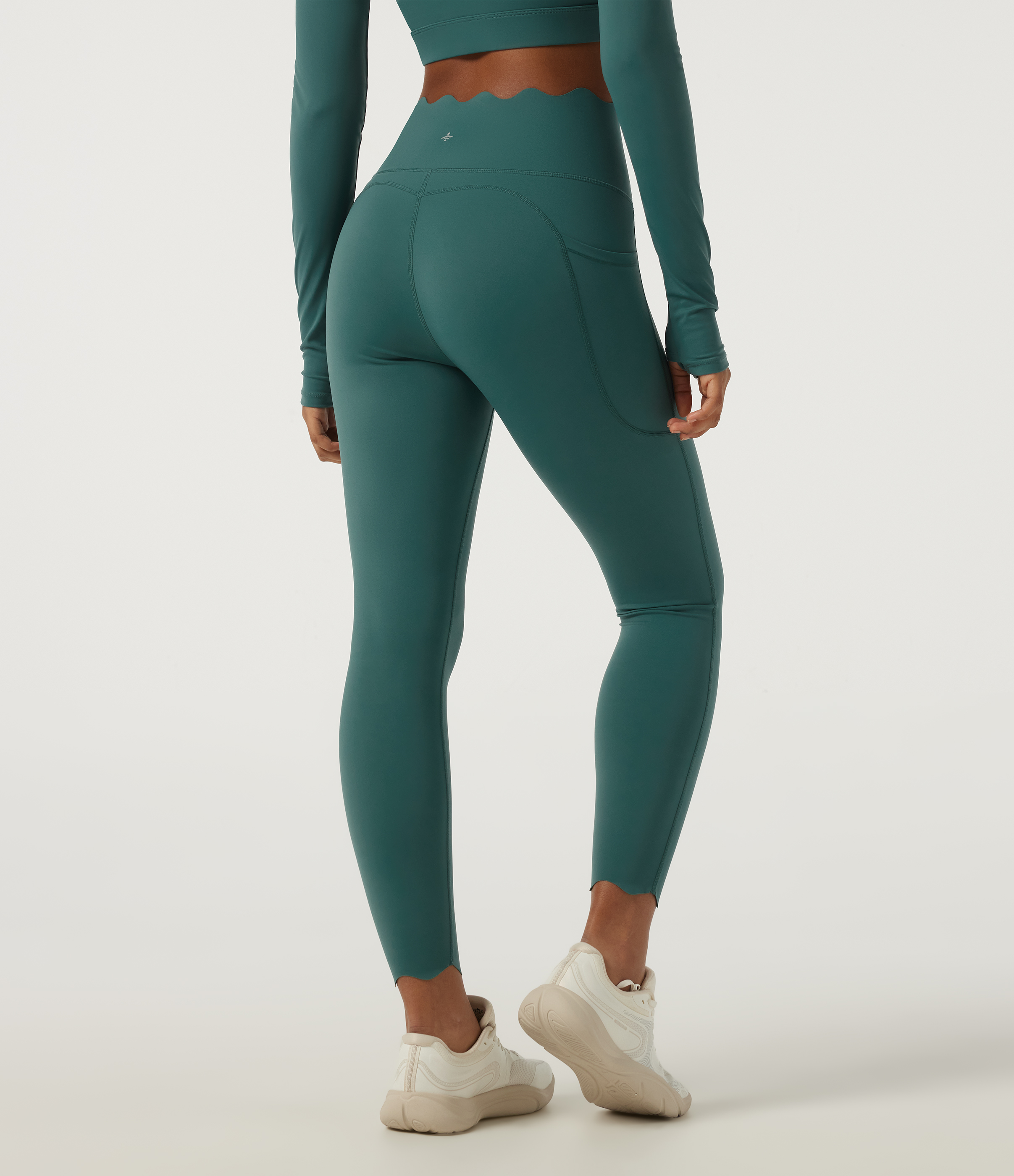 Viridian Quick Dry High Waisted Skinny Scallop Hem Running Leggings with Pockets / 2