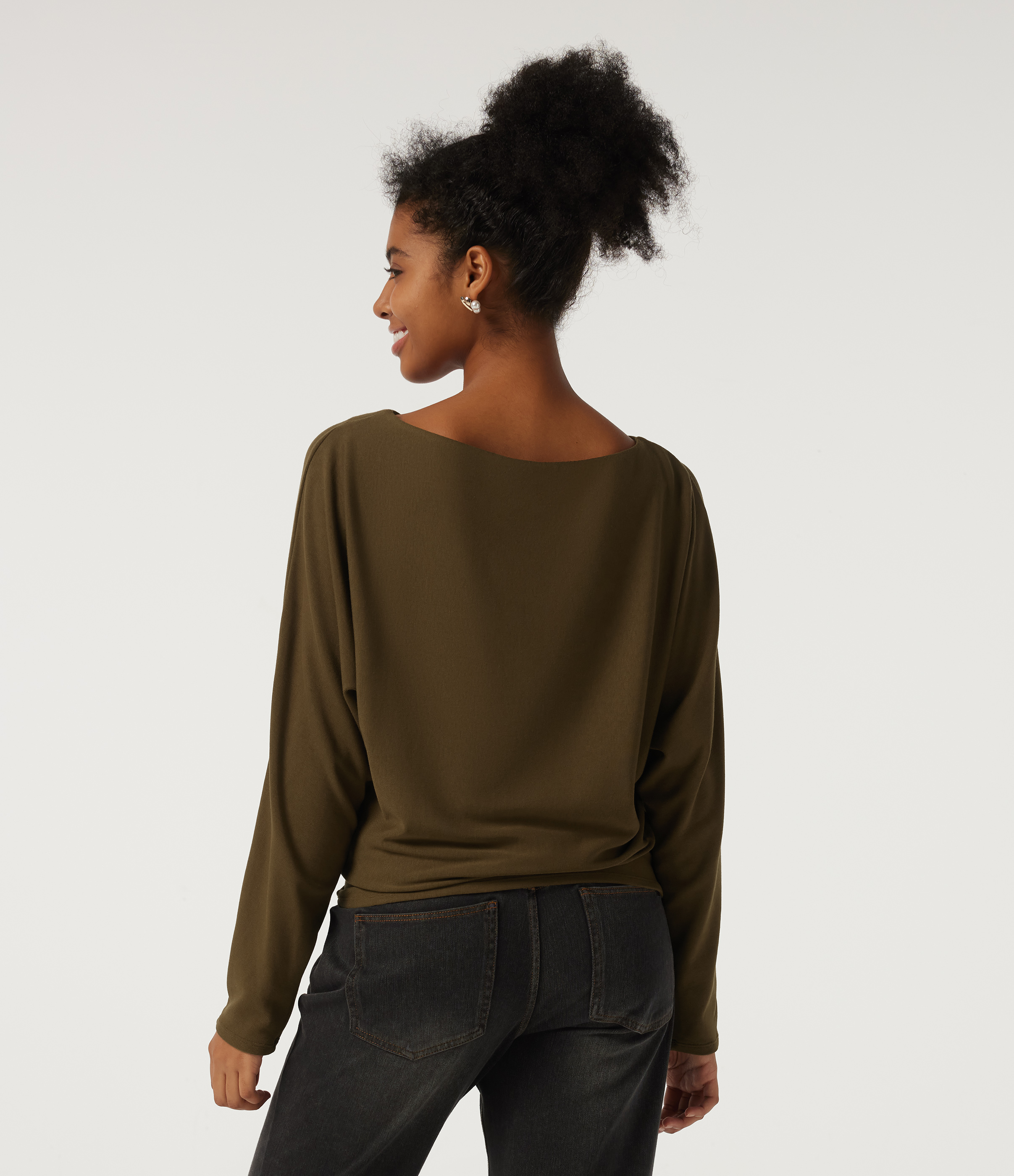 Dark Earth Boat Neck Batwing Long Sleeve Casual Top / 2