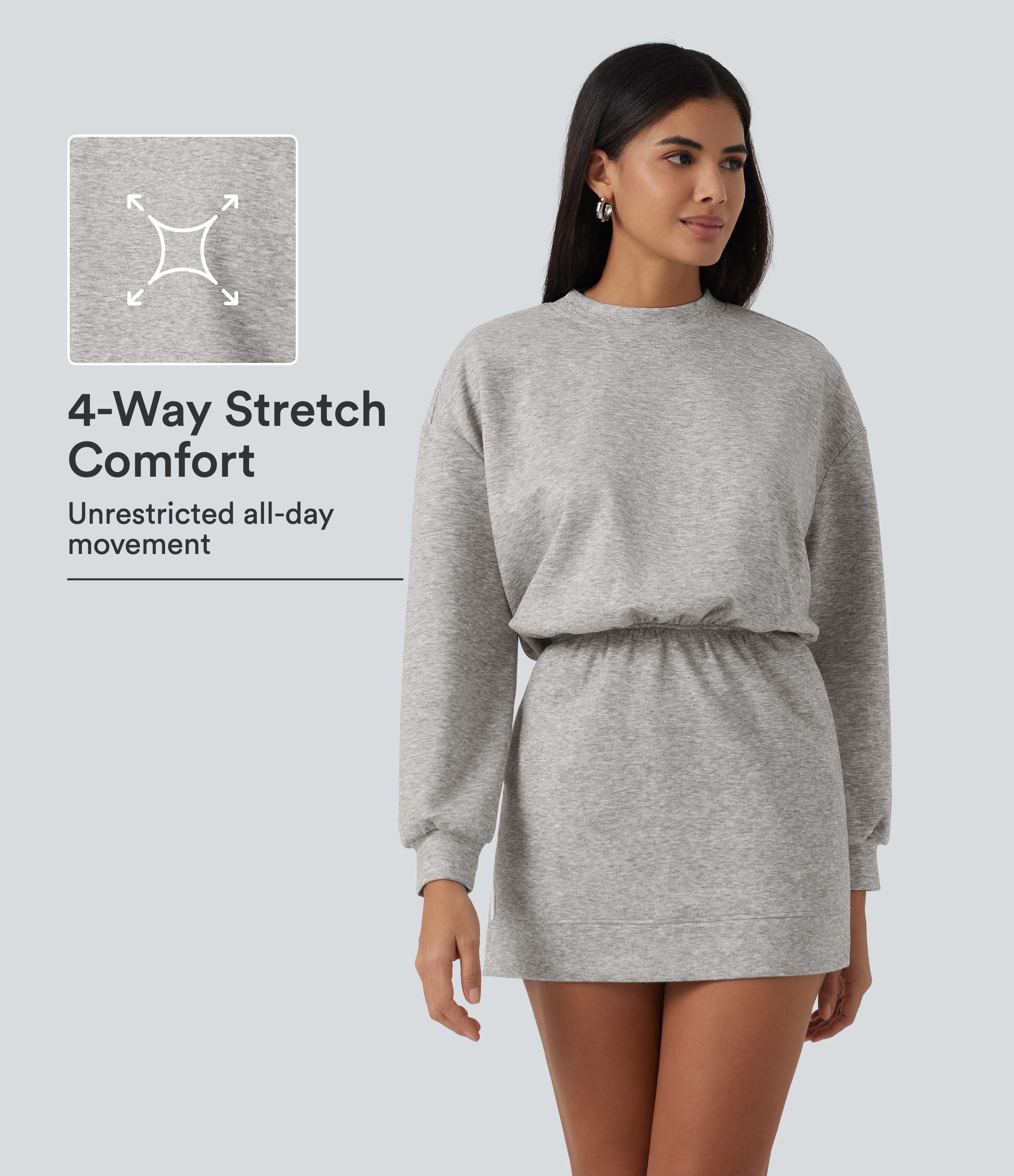 Round Neck Dropped Casual Sweatshirt Mini Dress with Pockets