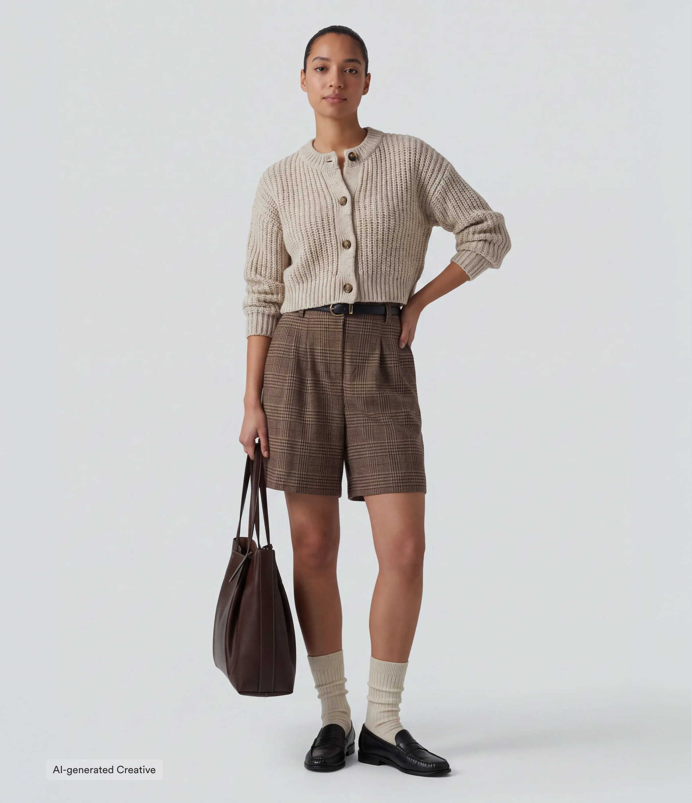 High Waisted Baggy Plaid Work Bermuda Shorts with Pockets
