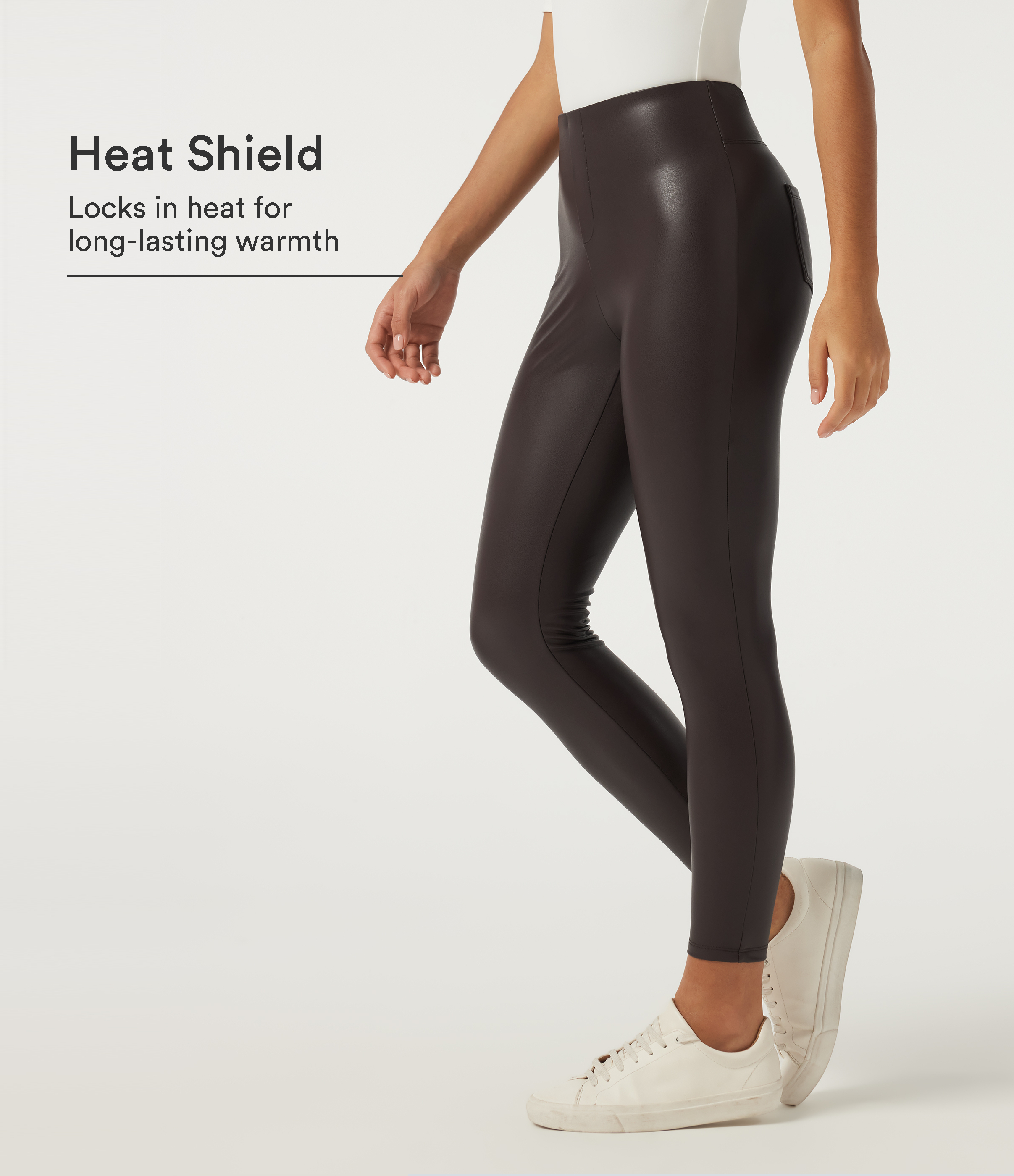 Mid Rise Skinny Stretchy PU Fleece Casual Leggings with Pockets