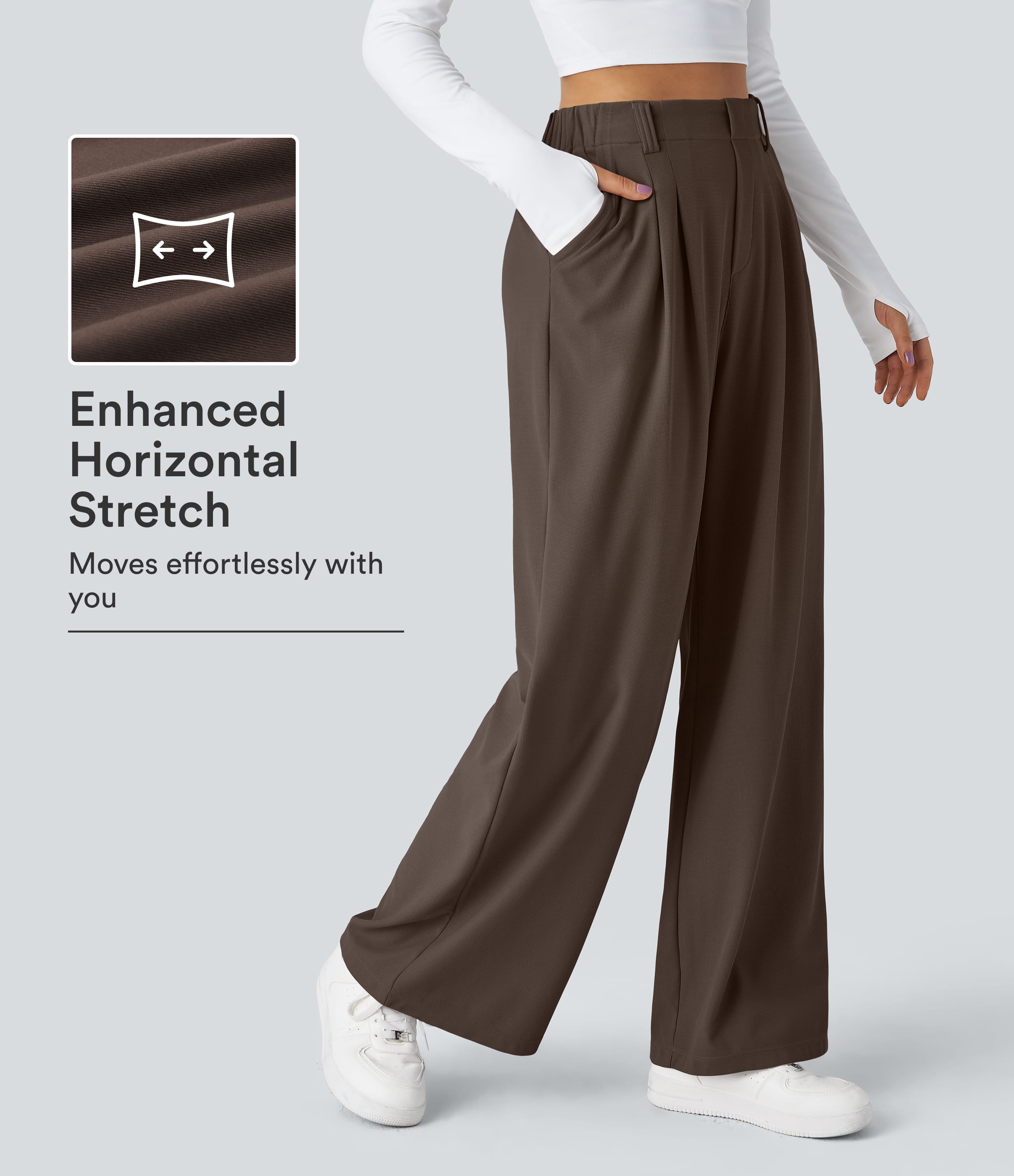 Pantalon Tailleur Large Fluide Halara Flex™ Gaufré Taille Haute Poches Latérales