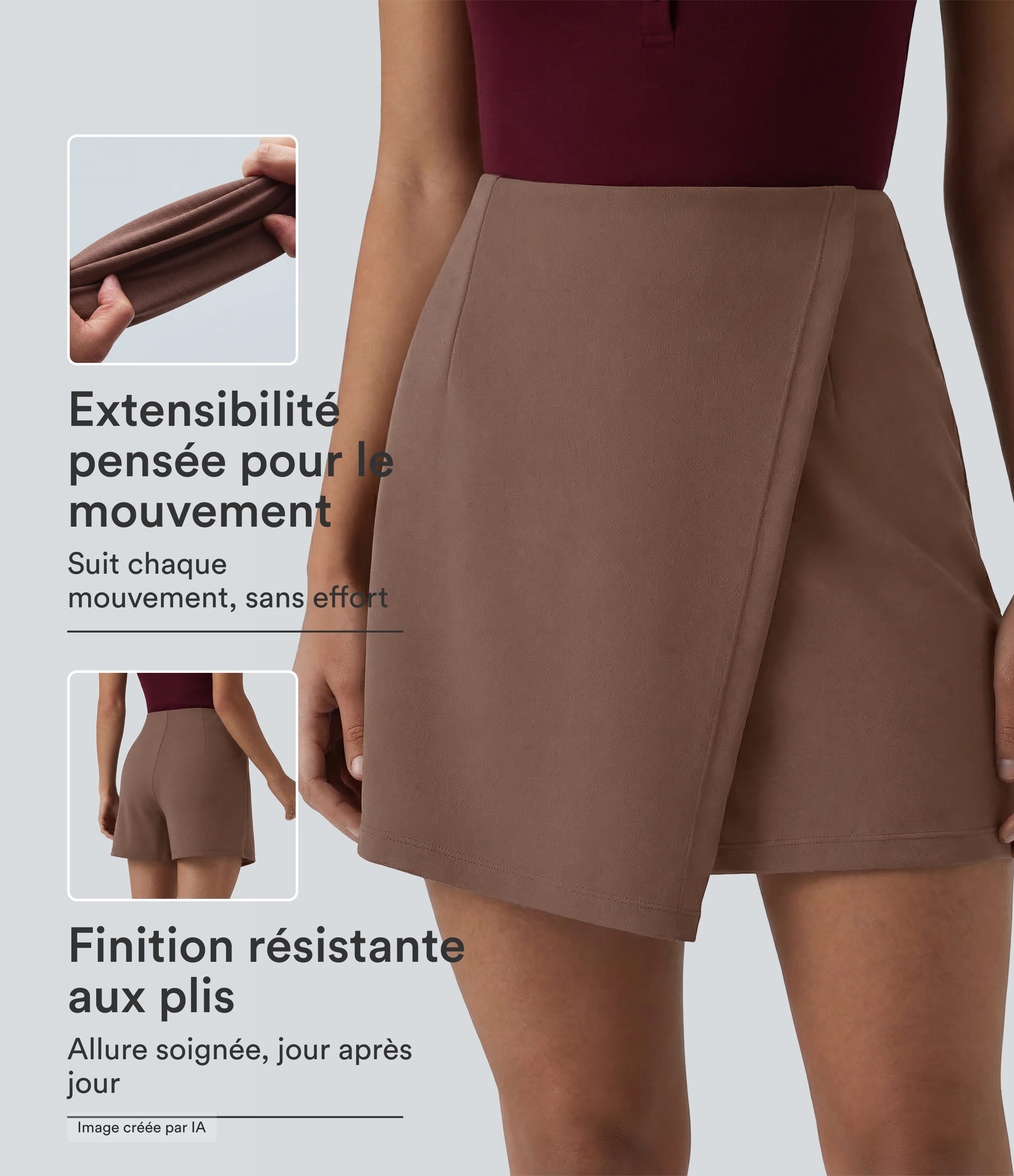 Jupe-short mini tailleur taille haute infroissable longueur rallongée
