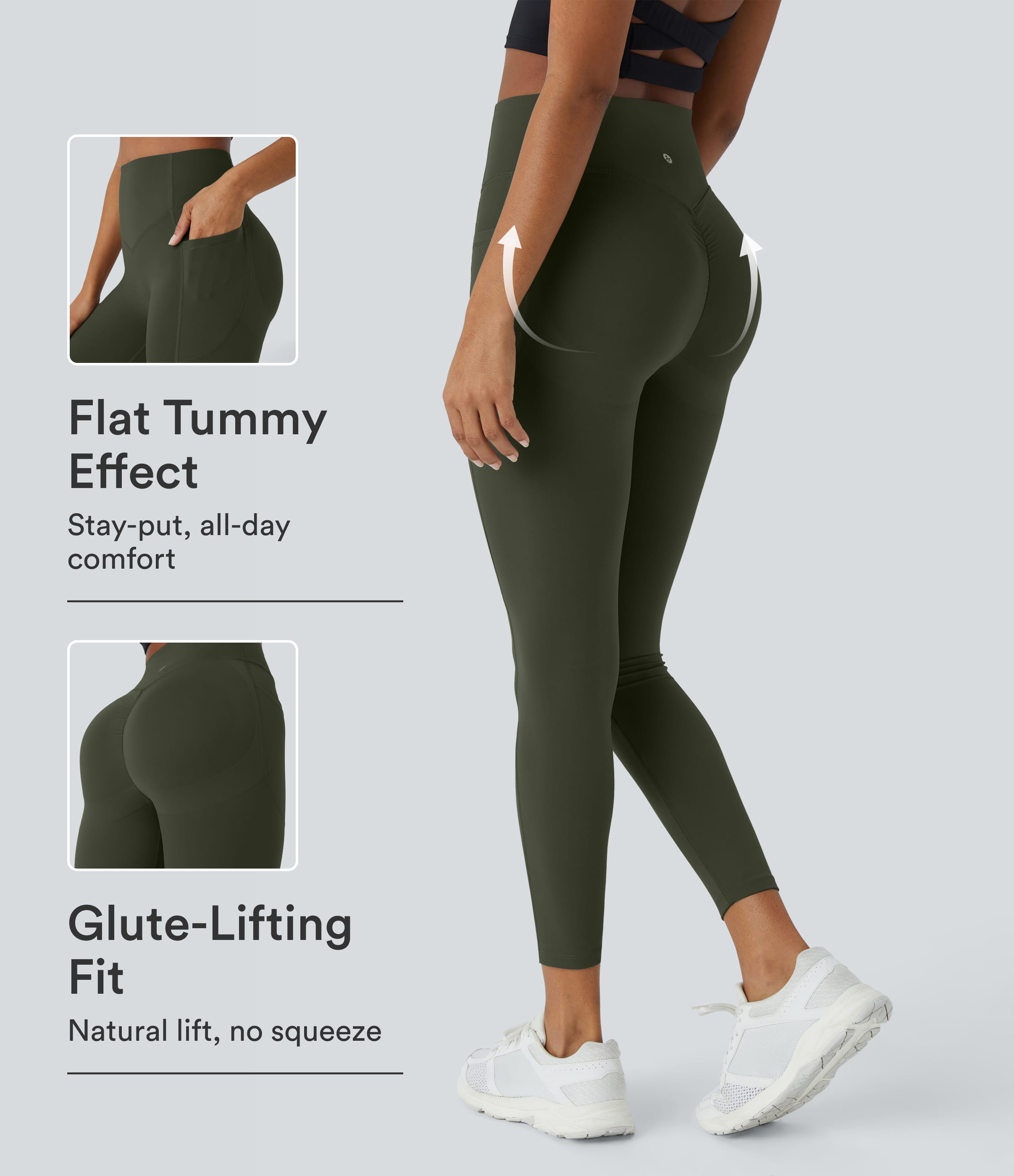 Legging d'entraînement gainant galbant taille haute avec effet scrunch et poches Halara UltraSculpt™