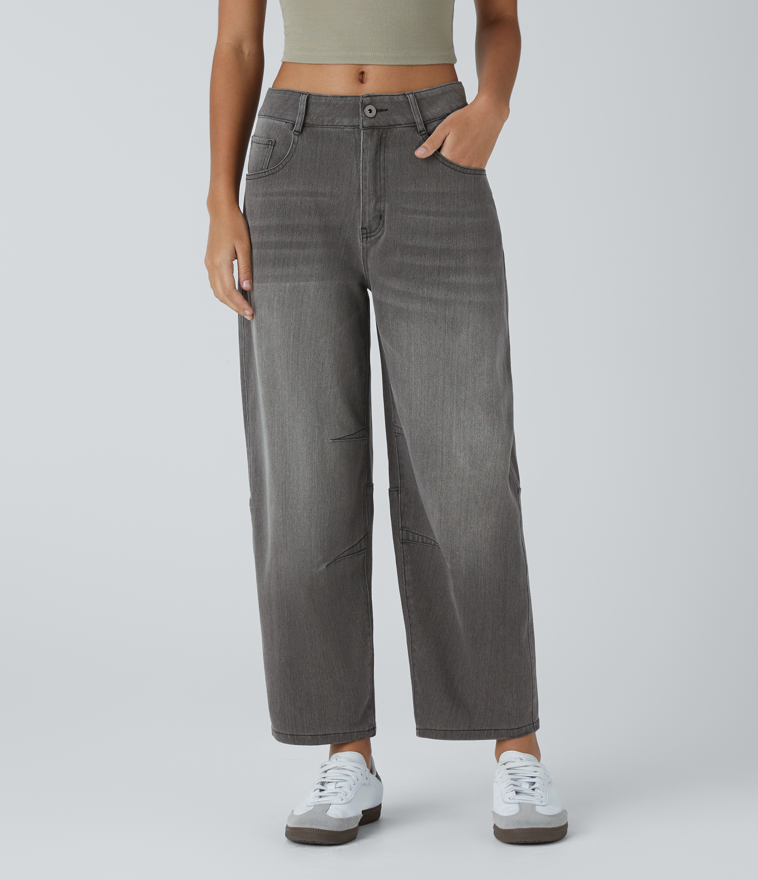 Halara Flex™ Low Rise Zipper Pockets Barrel Leg Casual Jeans