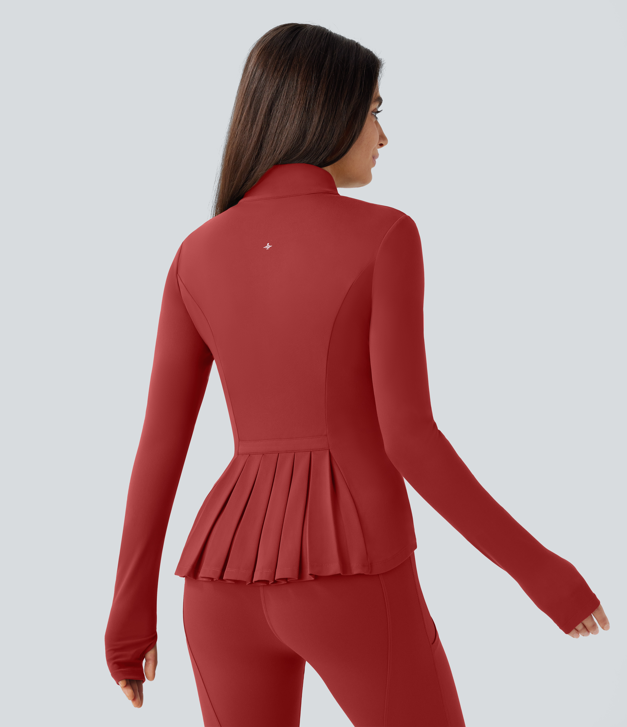 SoftlyZero™ Stand Collar Thumb Hole Pockets Pleated Zipper Slim Jacket