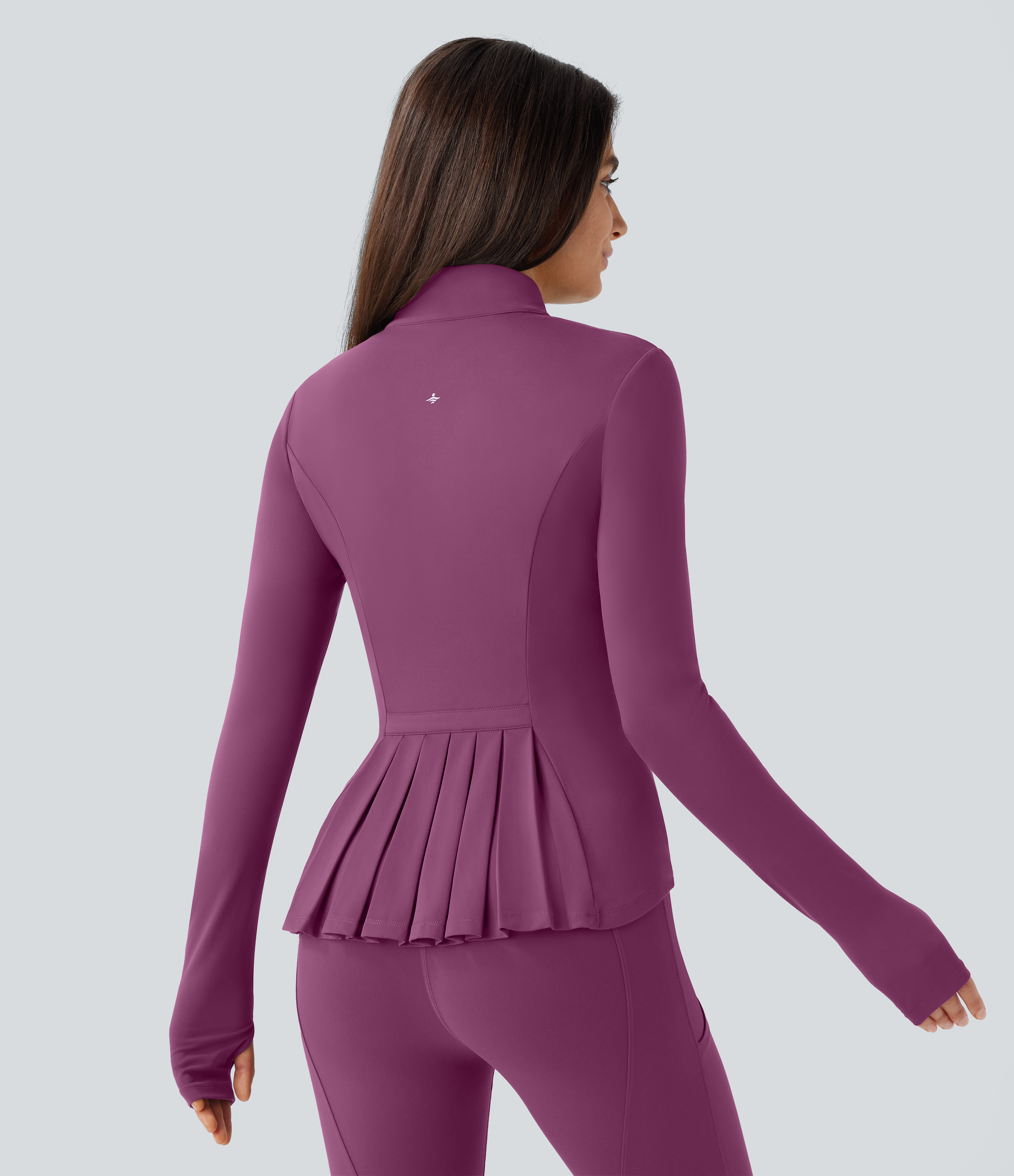 SoftlyZero™ Stand Collar Thumb Hole Pockets Pleated Zipper Slim Jacket