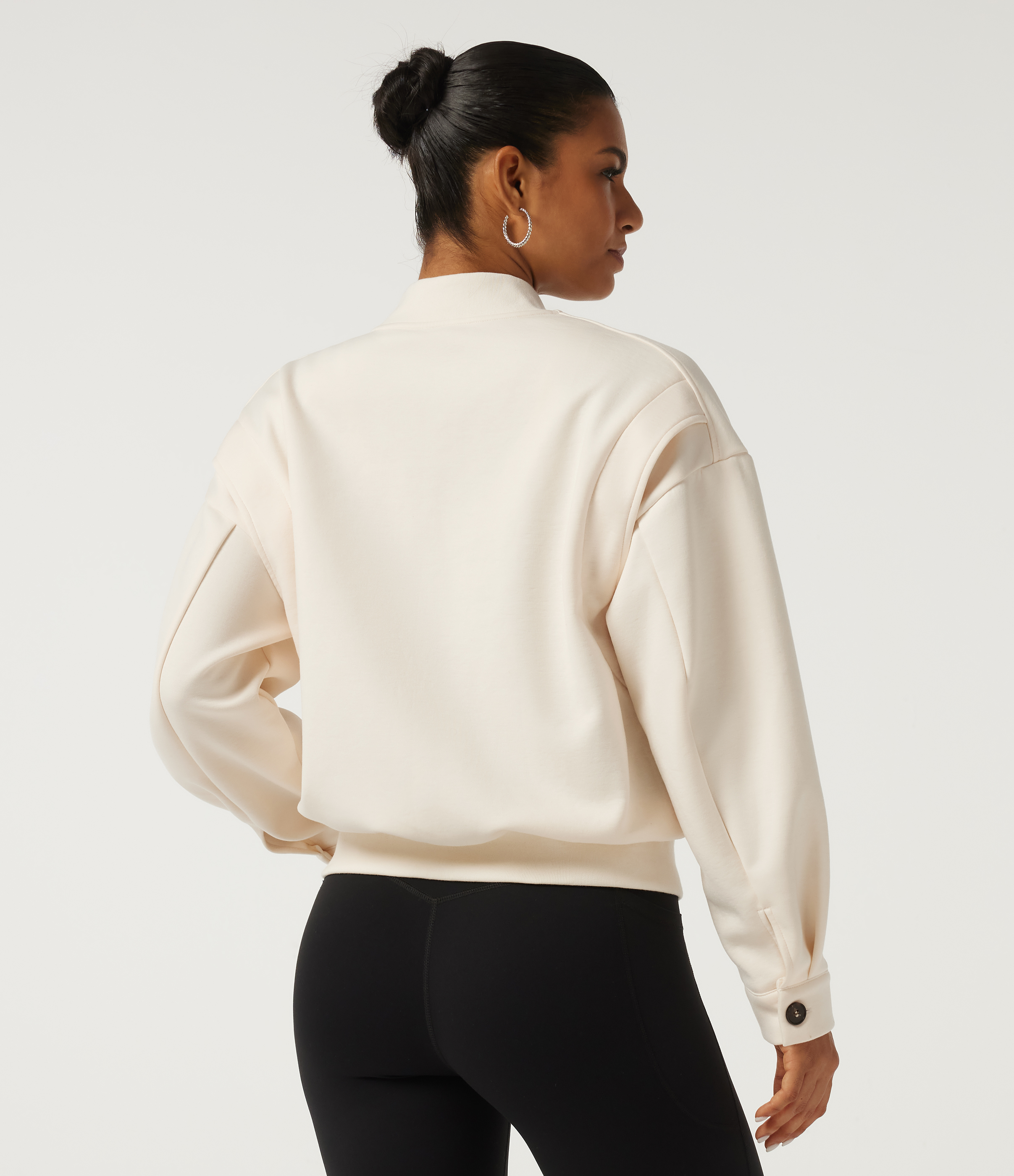 Rice Khaki Stand Collar Long Sleeve Fleece Casual Jacket with Pockets / 2