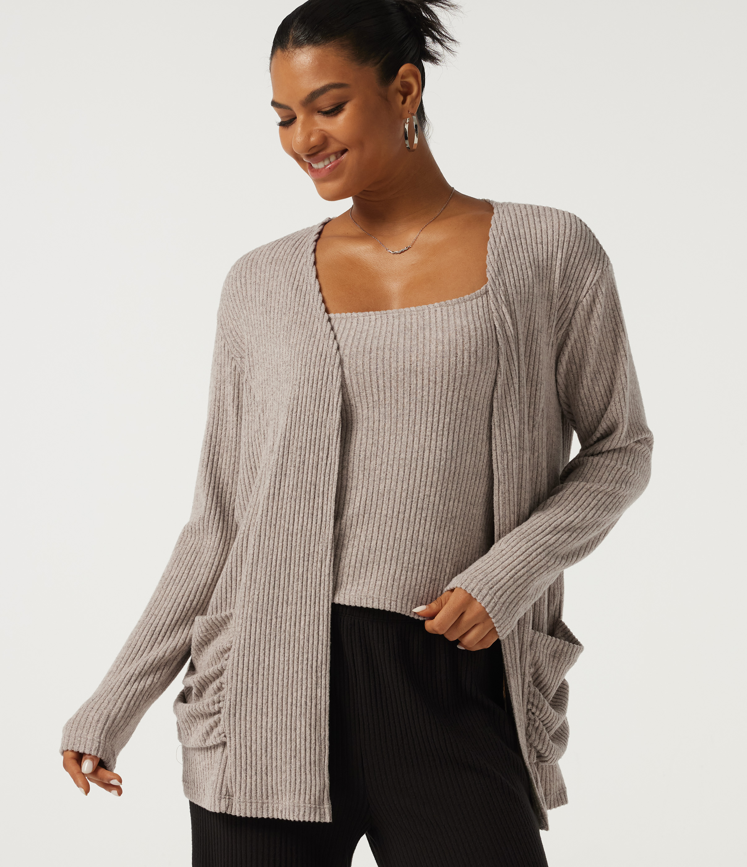 Ribbed Knit Long Sleeve Casual Cardigans with Pockets