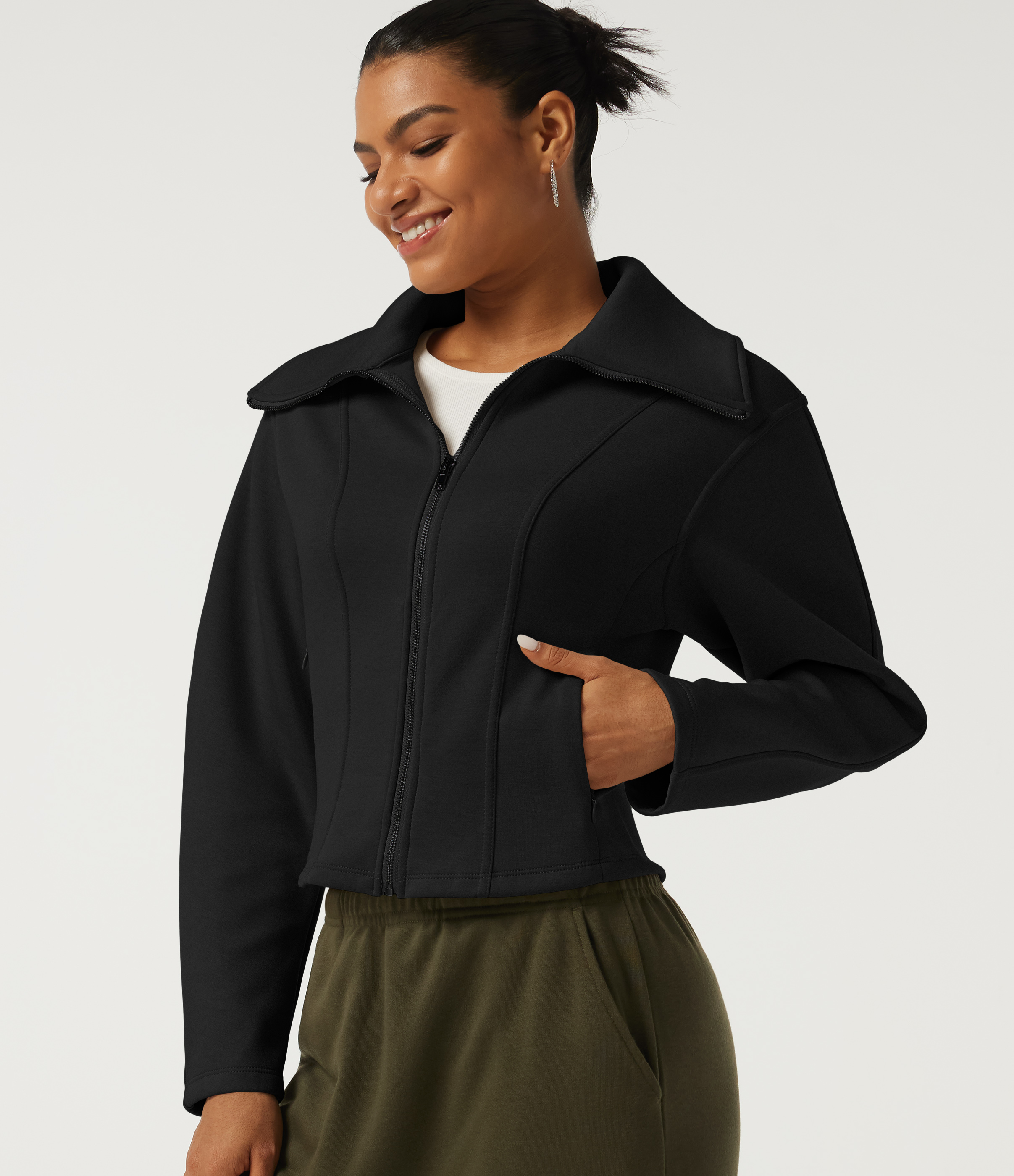 Lapel Collar Long Sleeve Casual Jacket with Pockets