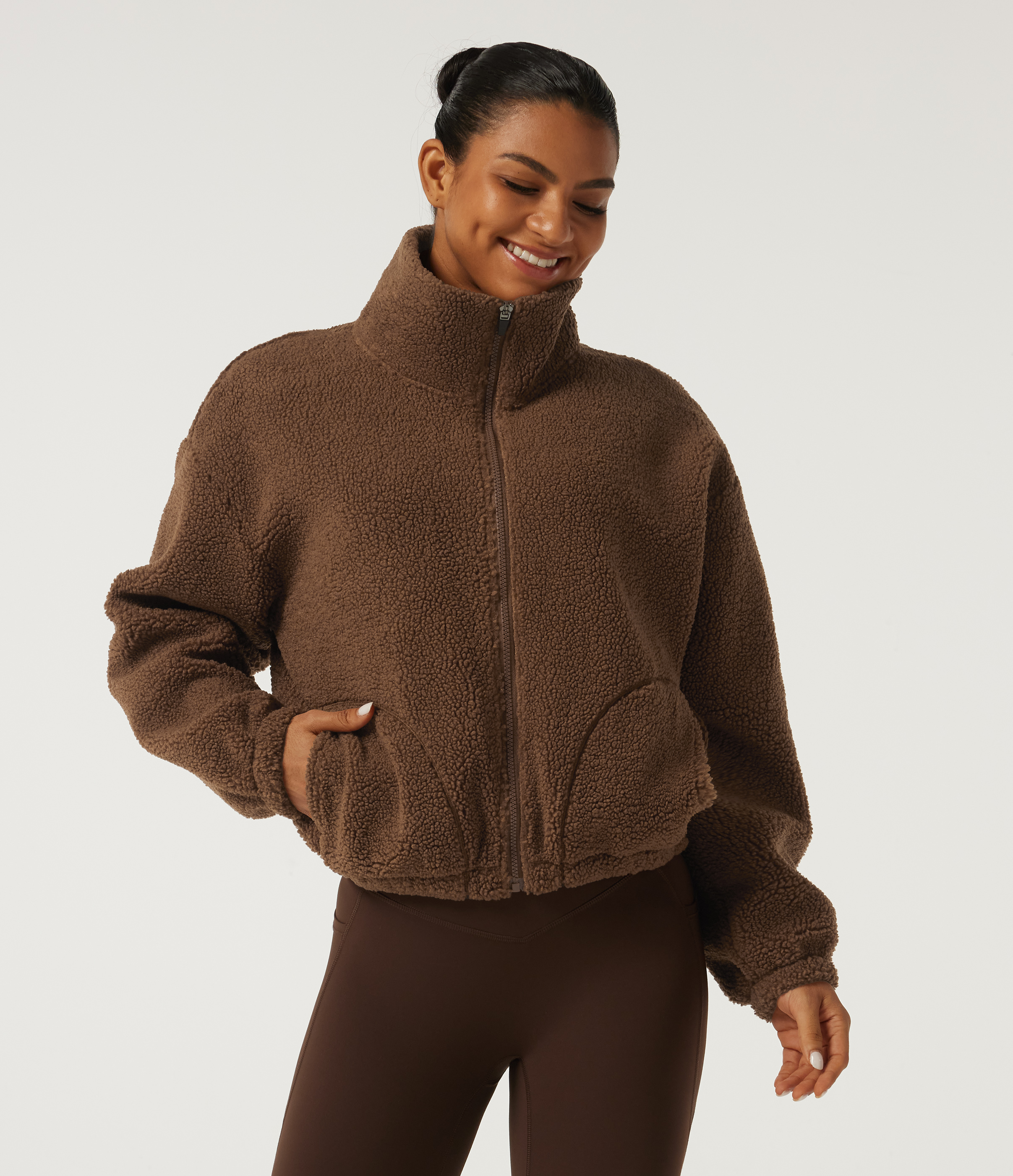 Turtleneck Long Sleeve Yoga Sherpa Jacket with Pockets