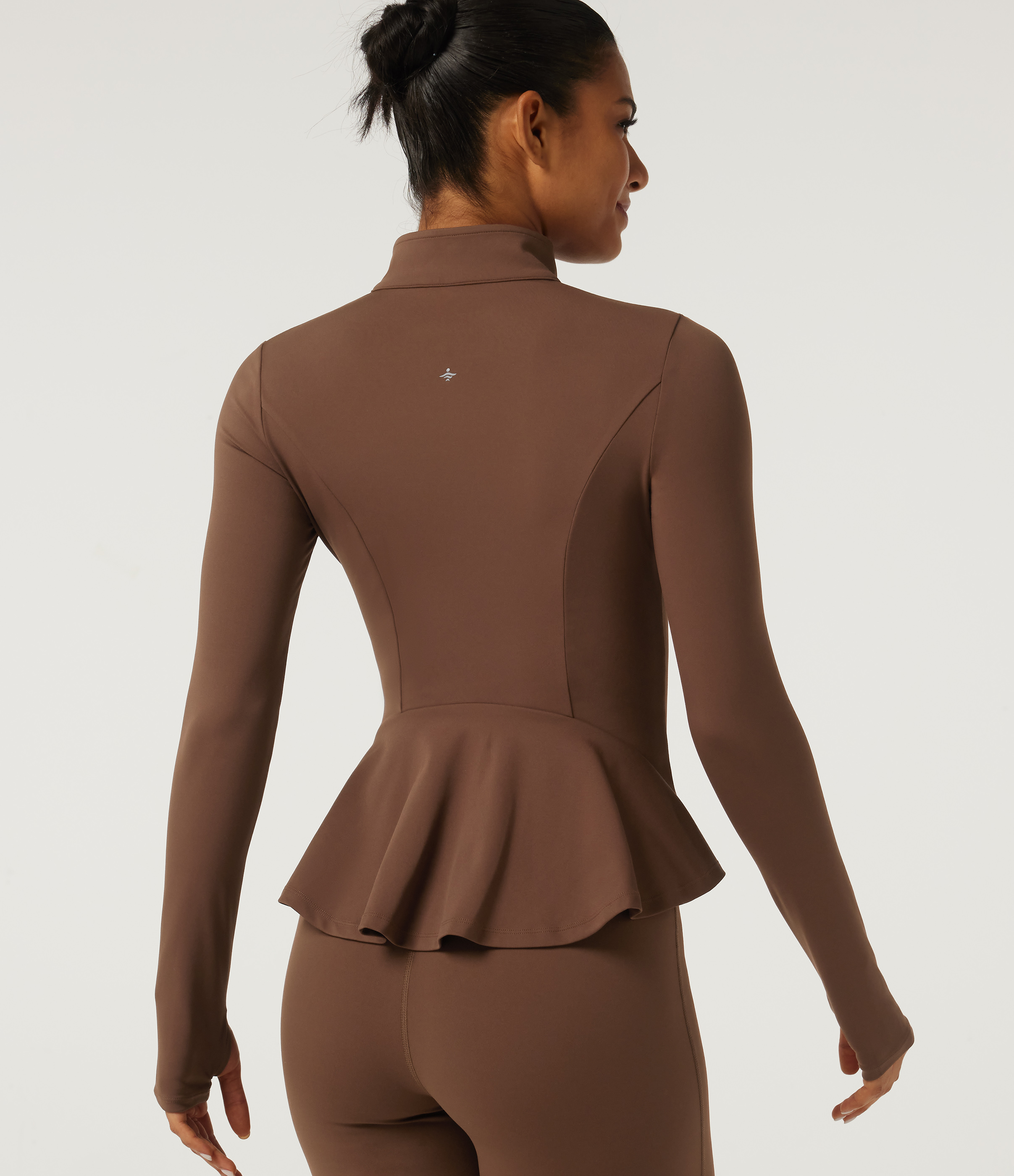 Halara DayStretch™ Stand Collar Long Sleeve Ruffle Hem Yoga Sports Top with Pockets and Thumb Holes