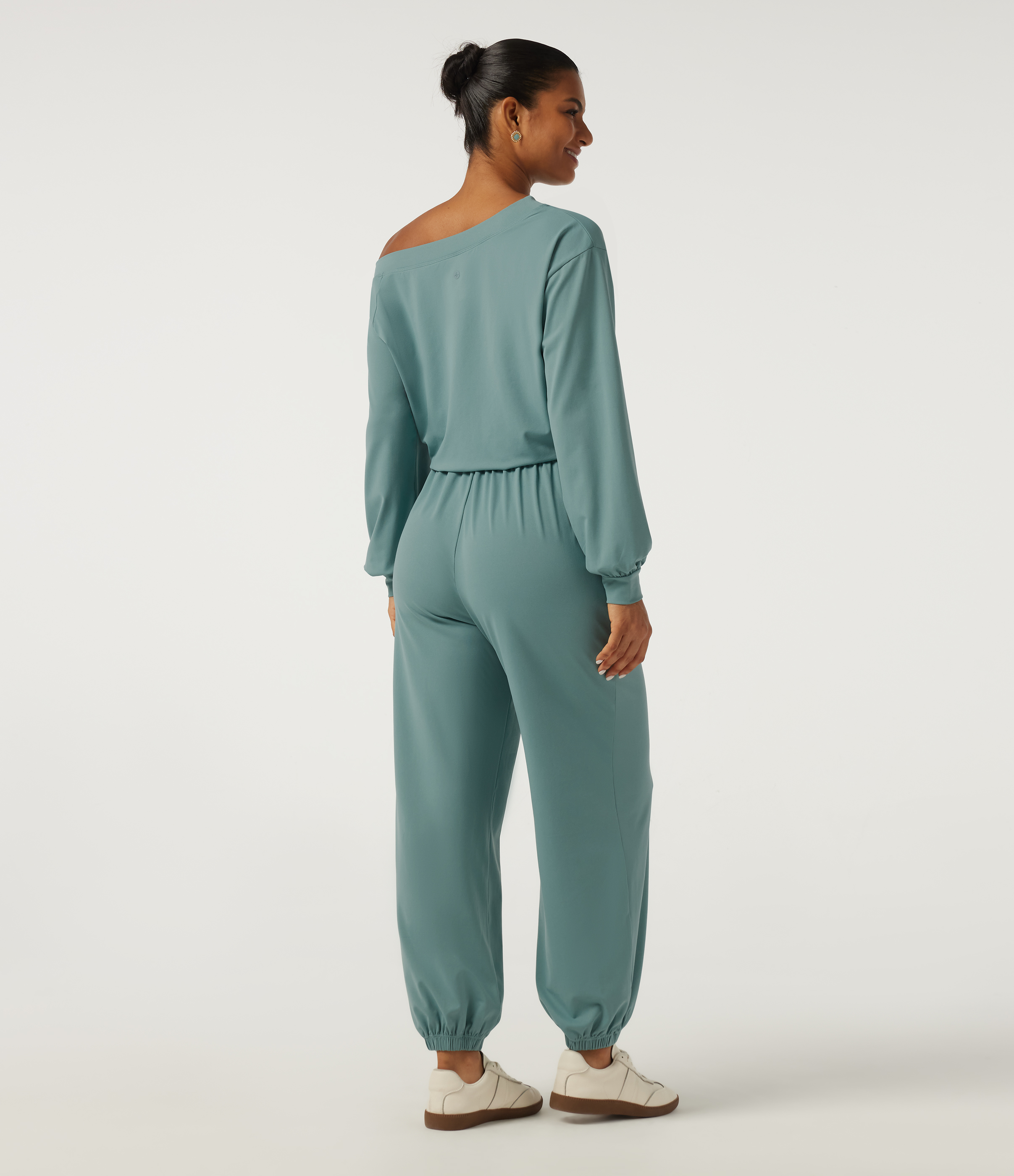 Azure One Shoulder Long Sleeve Drawstring Casual Jumpsuit with Pockets - Easy Peezy Edition / 2