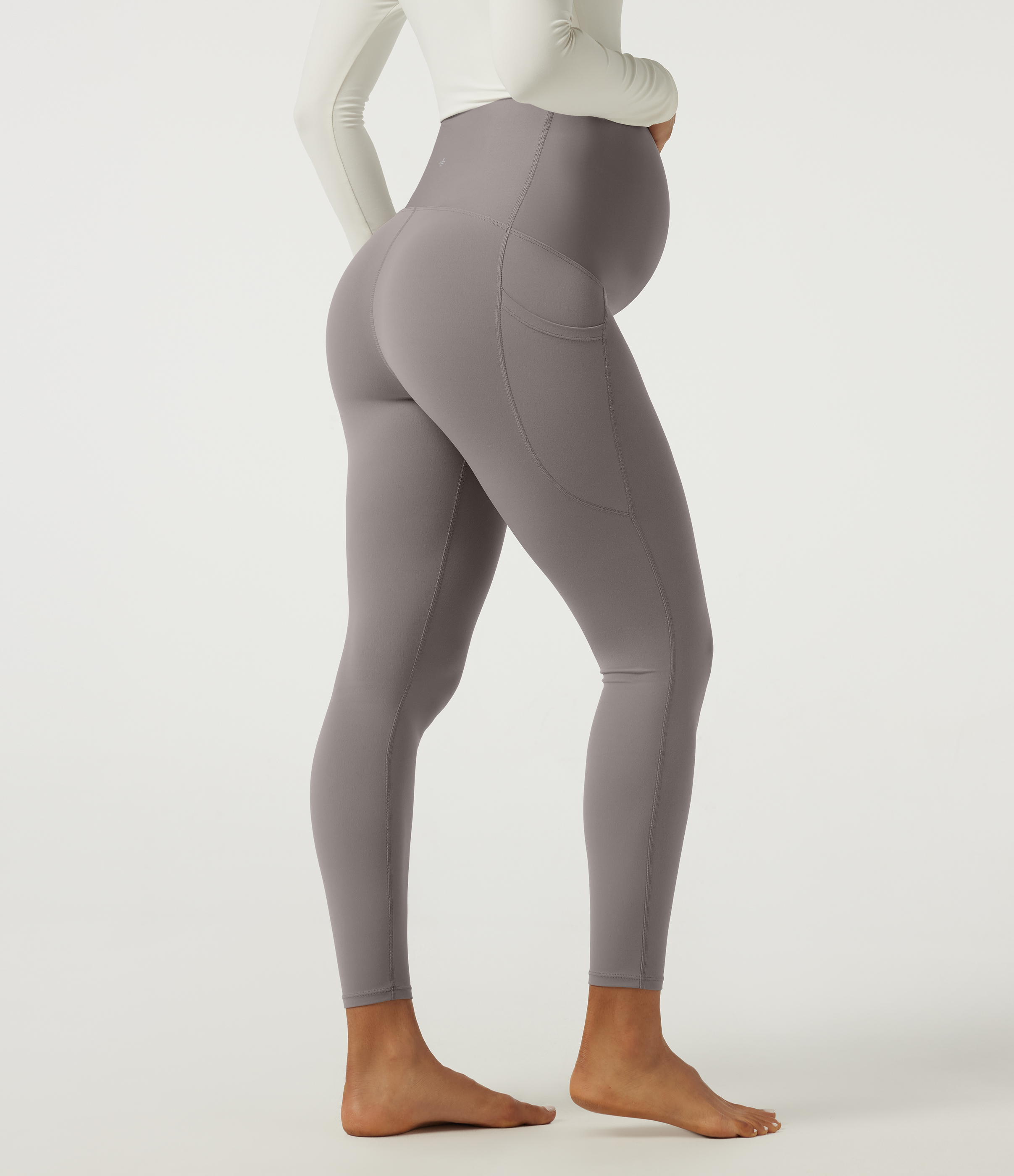 Steel Gray SoftlyZero™ Super High Waisted Skinny Yoga Maternity 7/8 Leggings with Pockets / 2