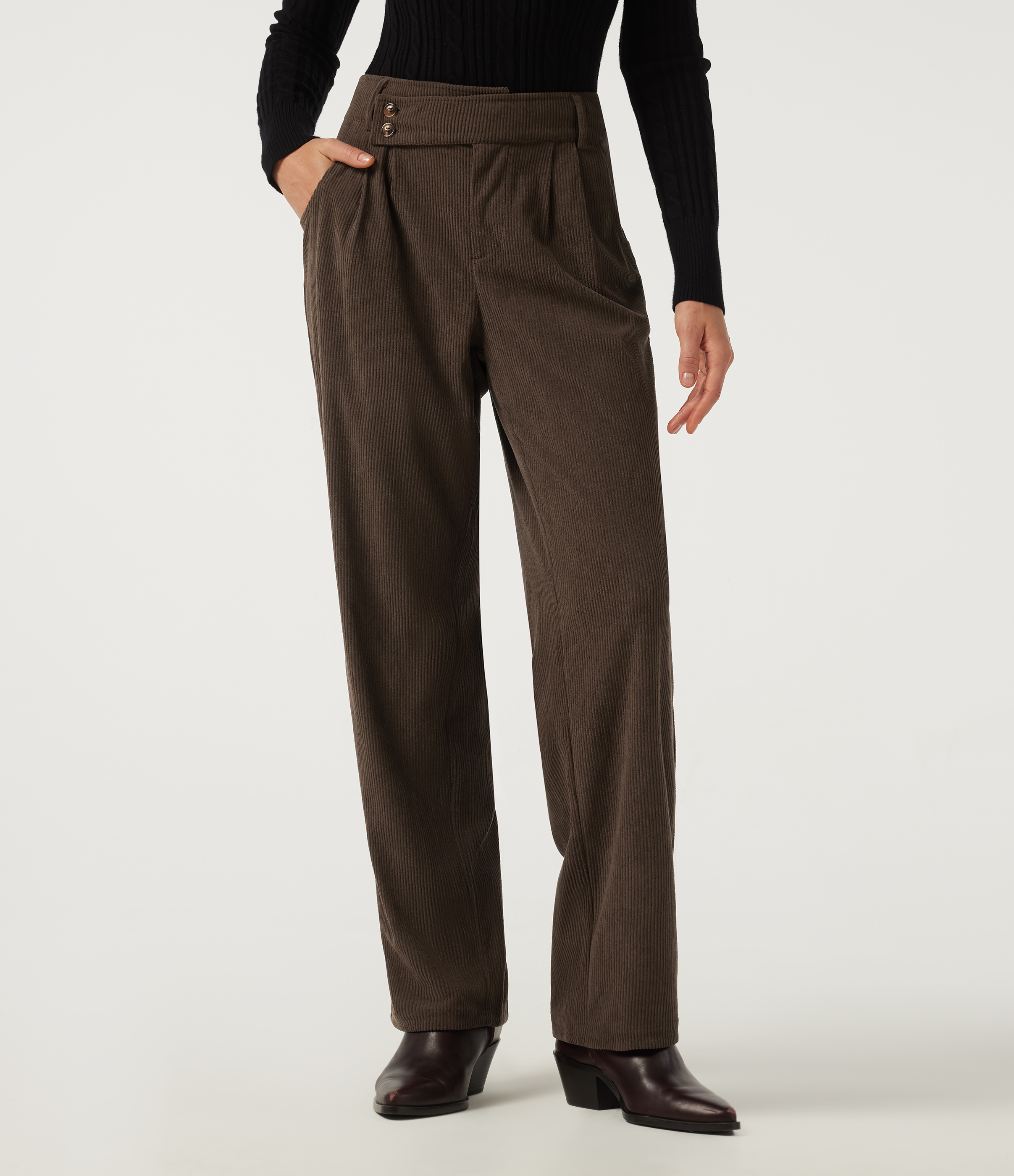 Demitasse Mid Rise Straight Leg Asymmetric Corduroy Casual Pants with Pockets / 2
