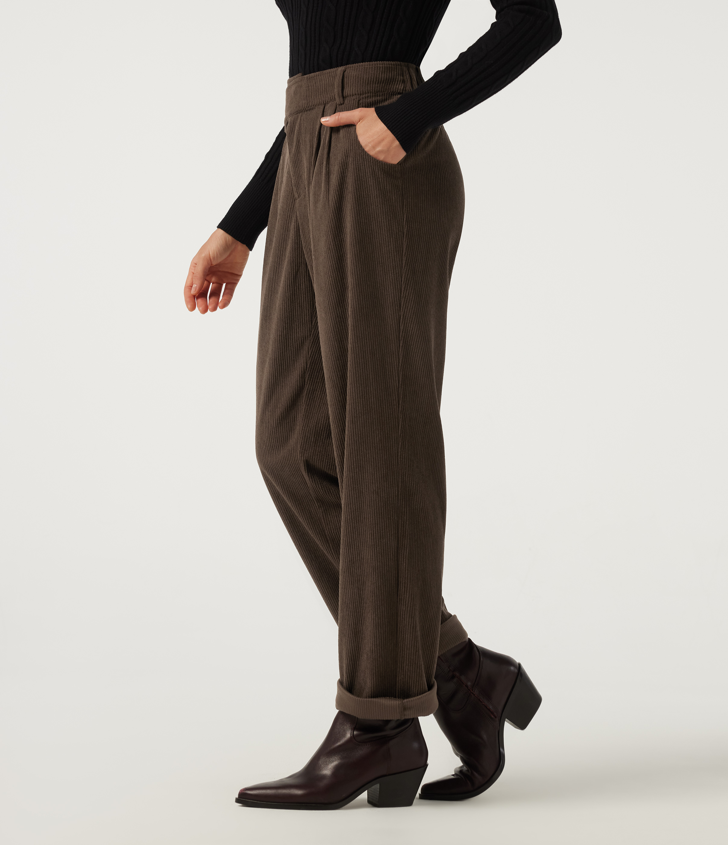 Mid Rise Straight Leg Asymmetric Corduroy Casual Pants with Pockets