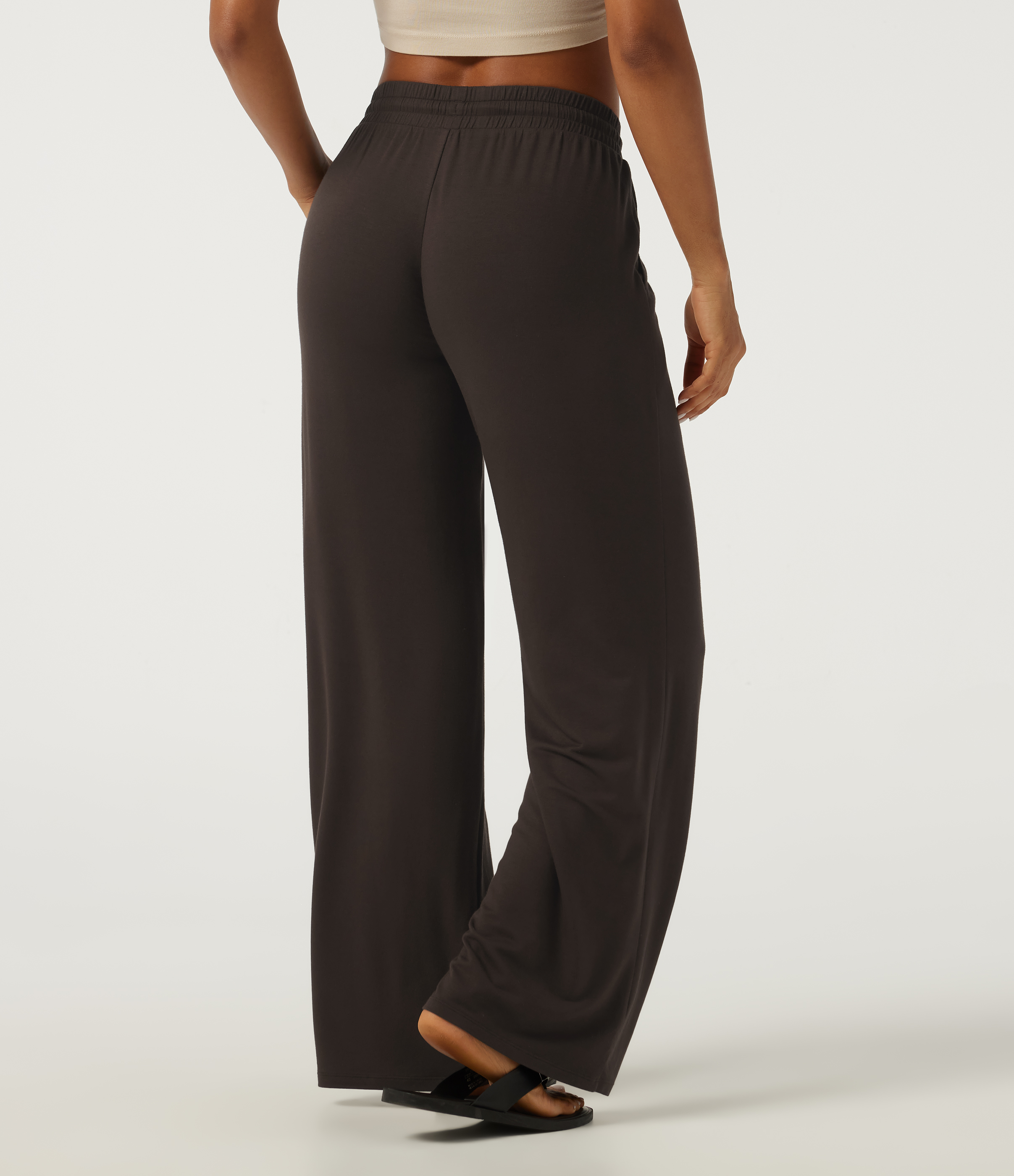 Chocolate Brown Low Rise Drawstring Straight Leg Casual Pants with Pockets / 2