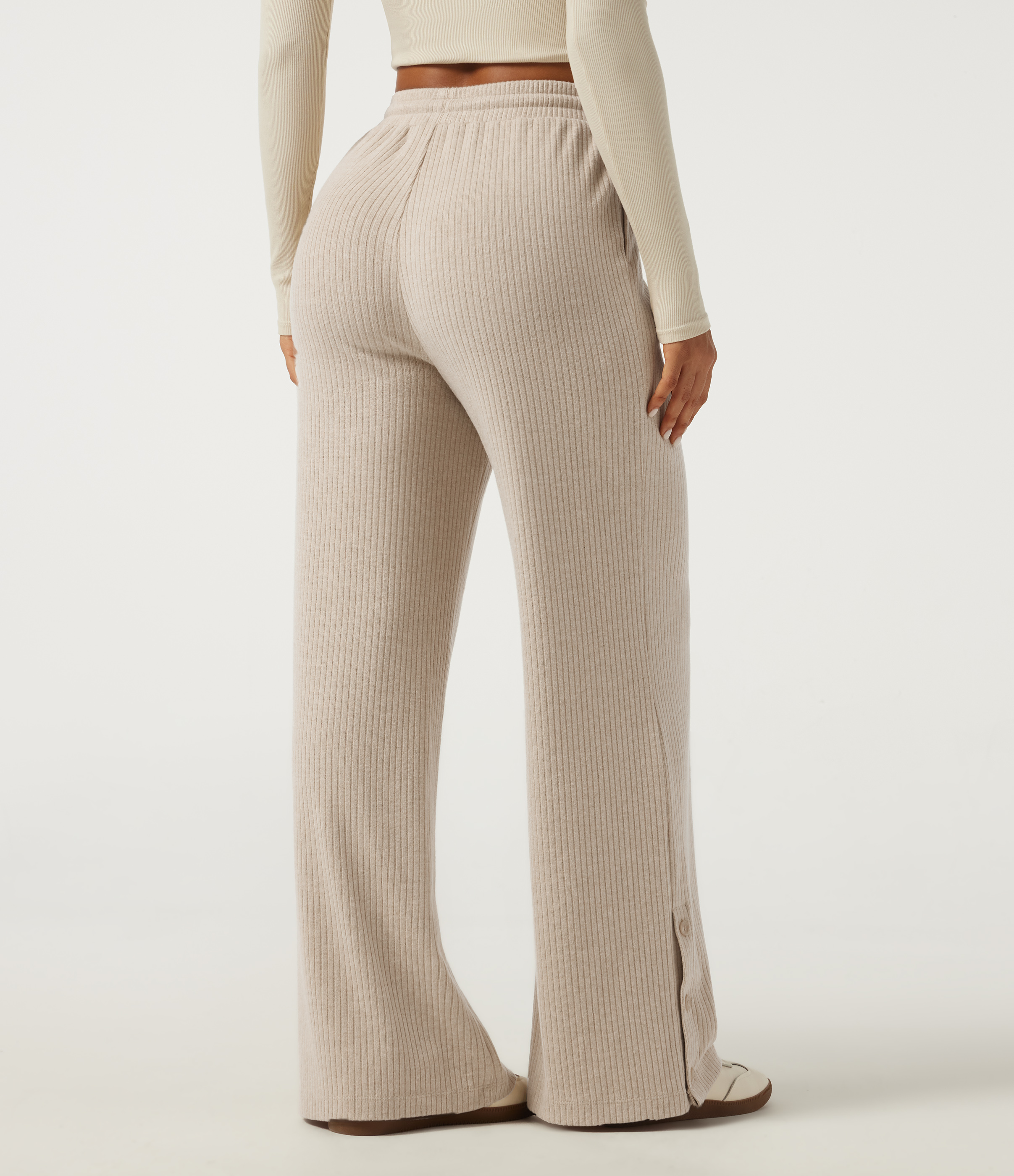 Fog Ribbed Knit High Waisted Drawstring Baggy Casual Pants with Pockets / 2