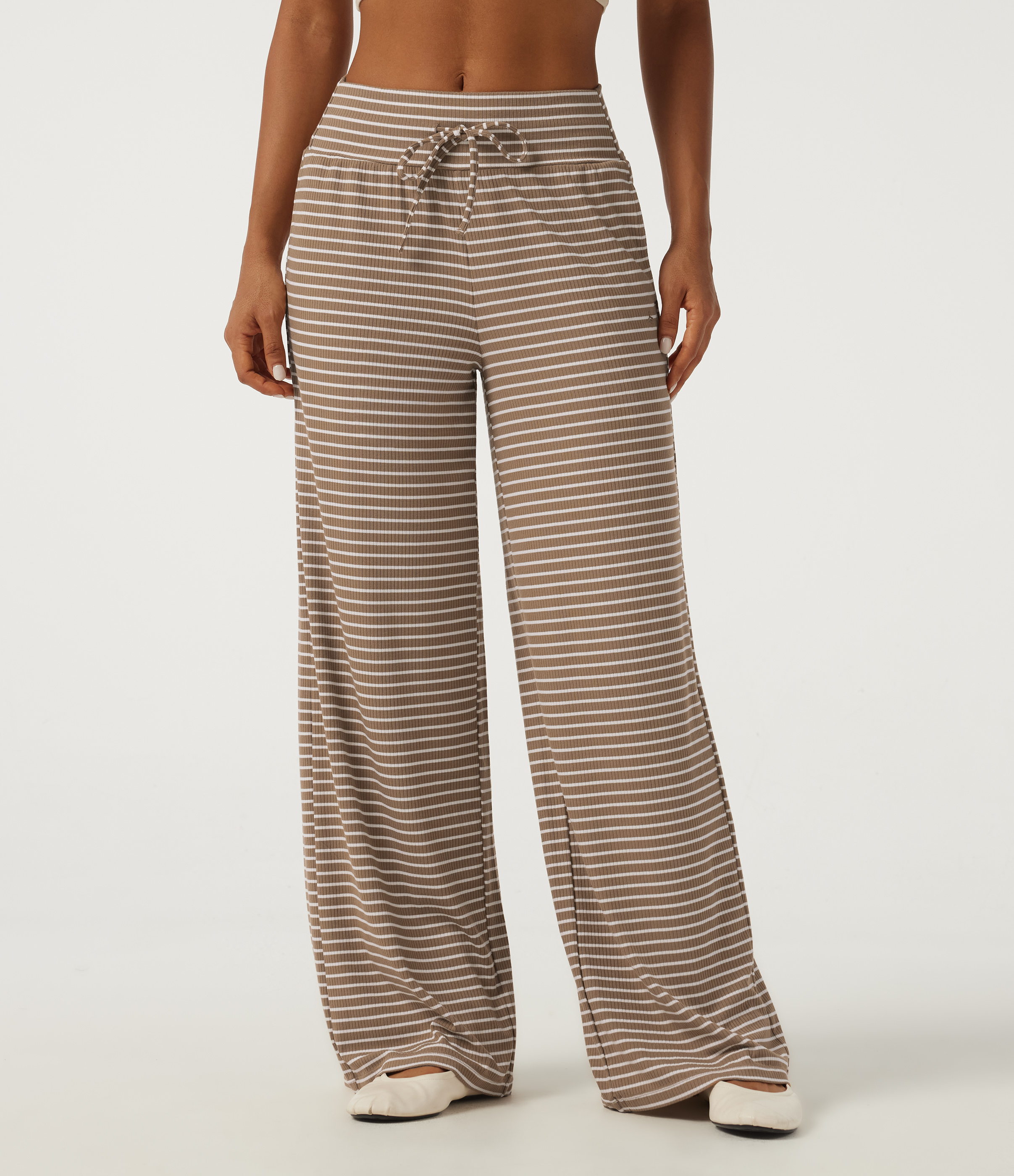 Mid Rise Drawstring Baggy Stripe Casual Pants with Pockets