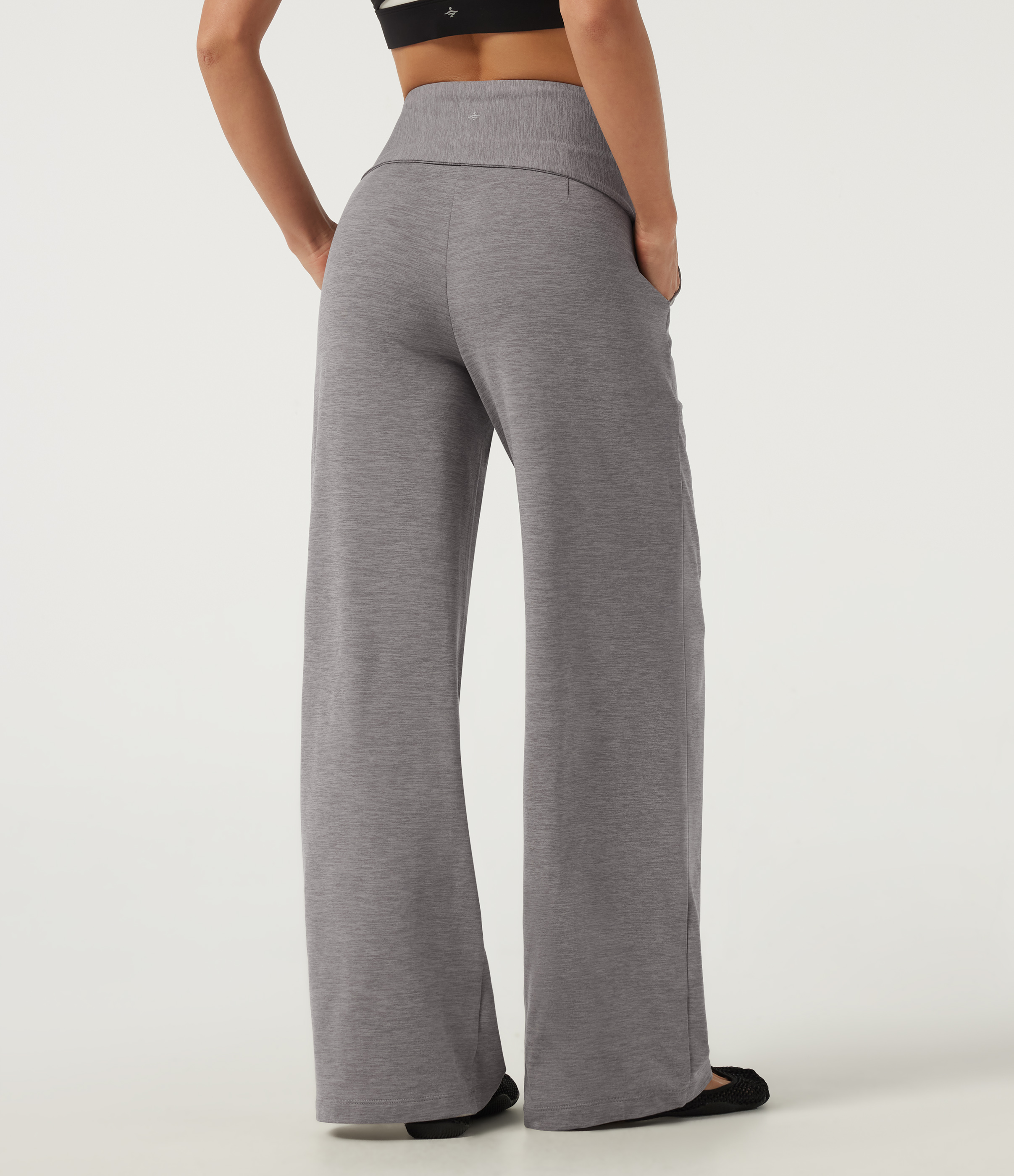 Mottled Earth Gray Mid Rise Straight Leg Tie Front Wrapped Yoga Pants with Pockets / 2