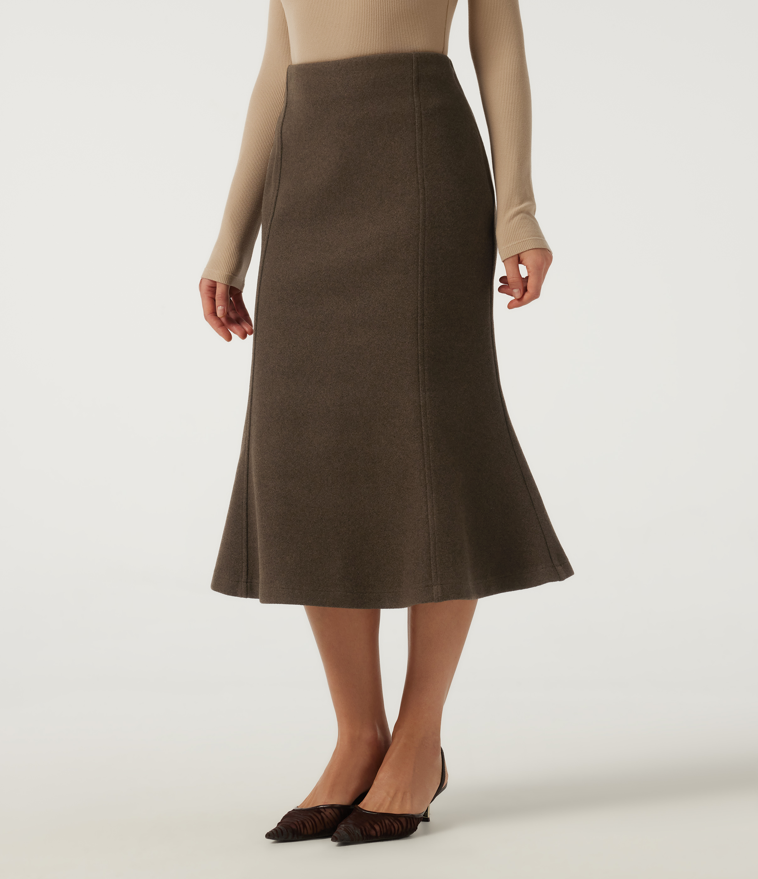 High Waisted Fleece Work Midi Mermaid Skirt